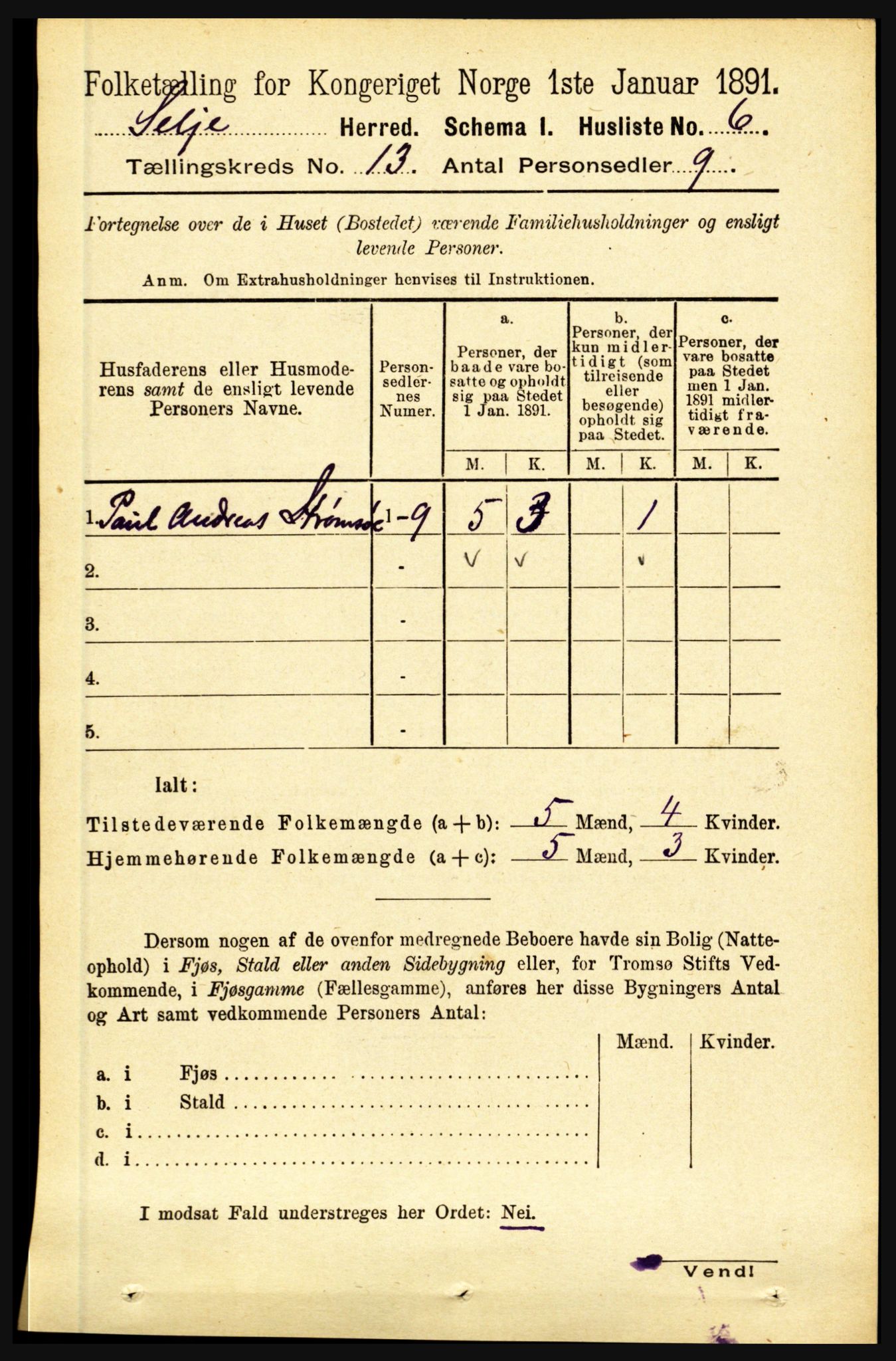 RA, 1891 census for 1441 Selje, 1891, p. 4059