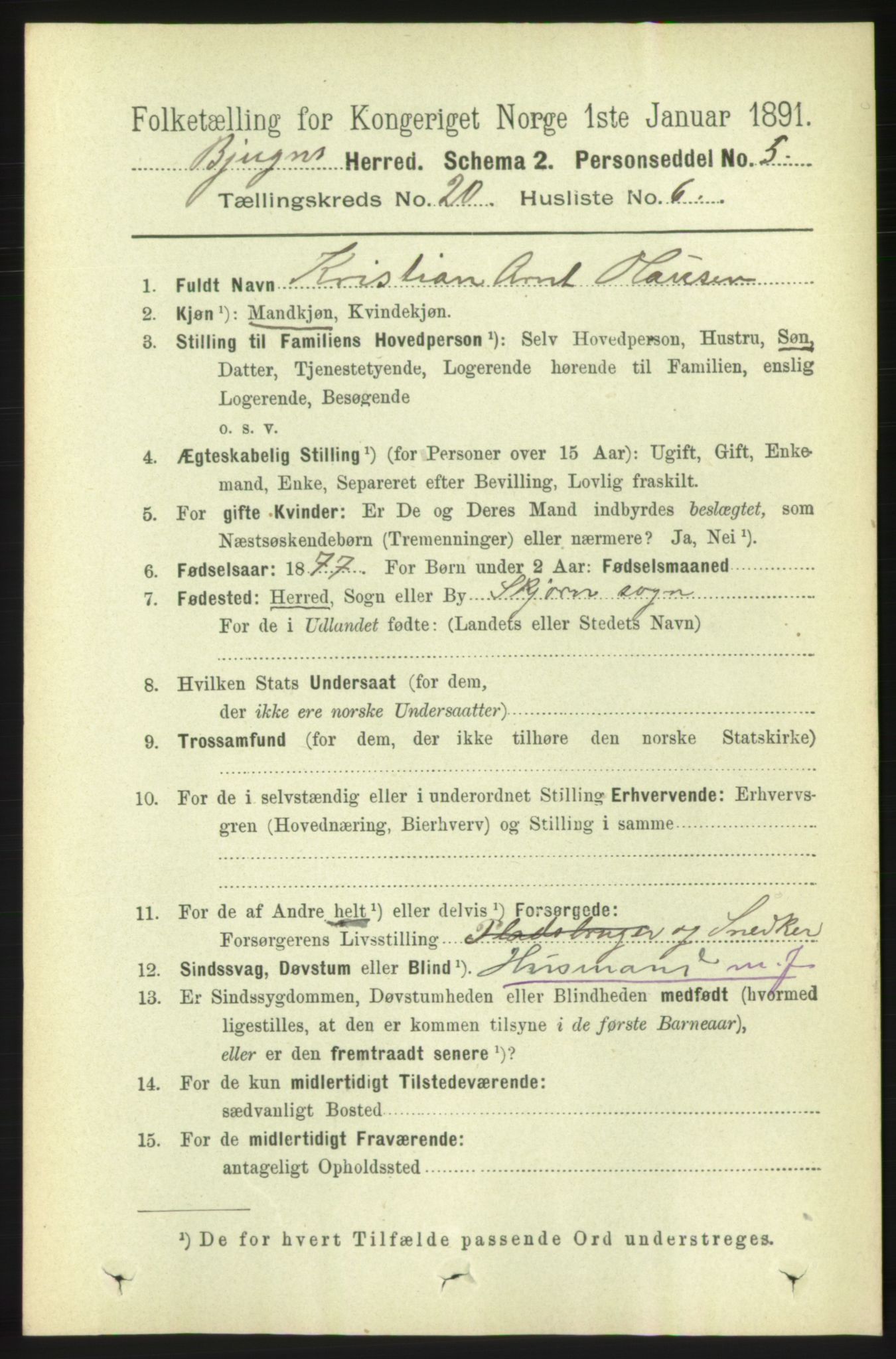 RA, 1891 census for 1627 Bjugn, 1891, p. 5434