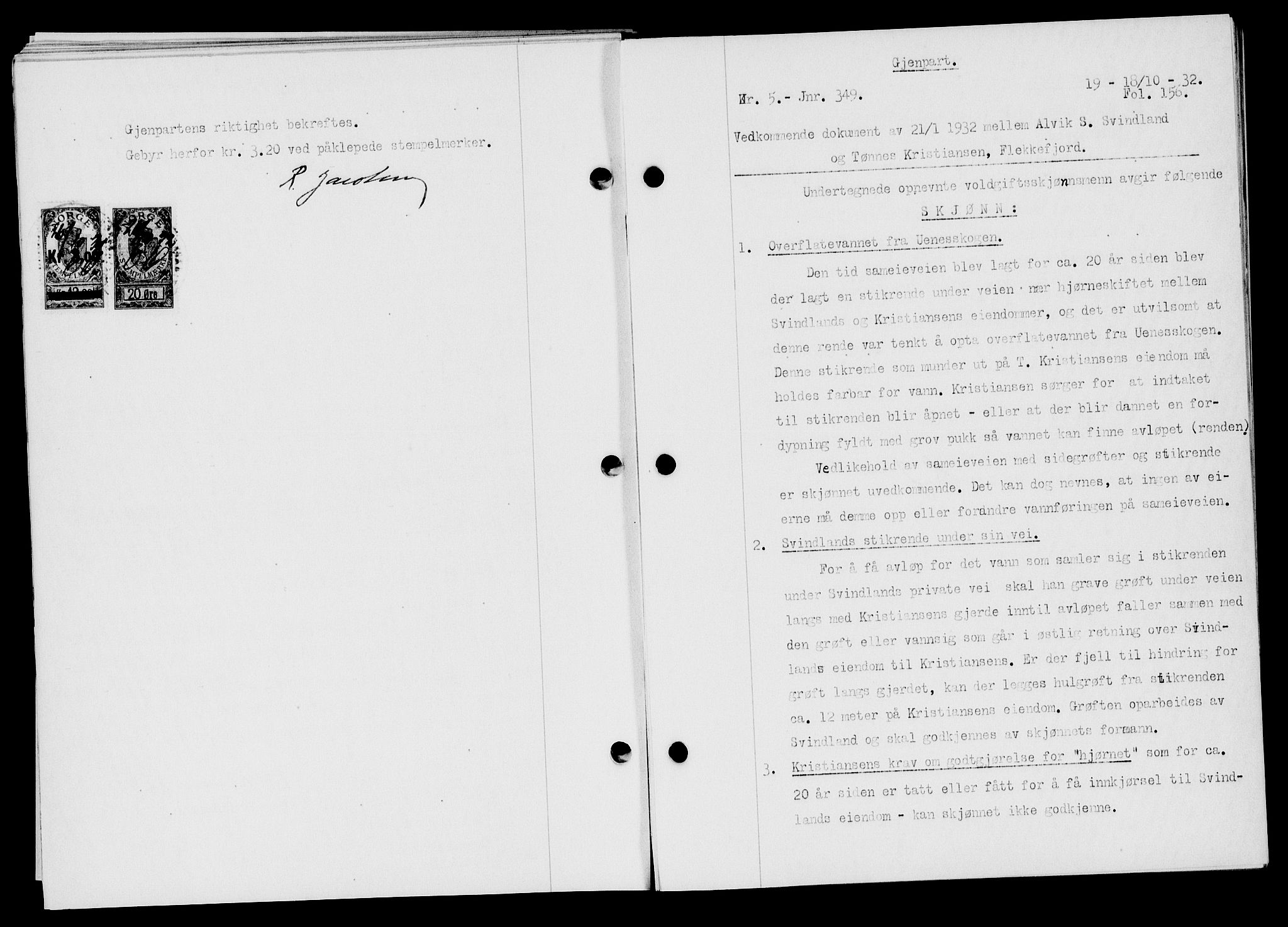 Flekkefjord sorenskriveri, AV/SAK-1221-0001/G/Gb/Gba/L0047: Mortgage book no. 45, 1931-1932, Deed date: 18.10.1932