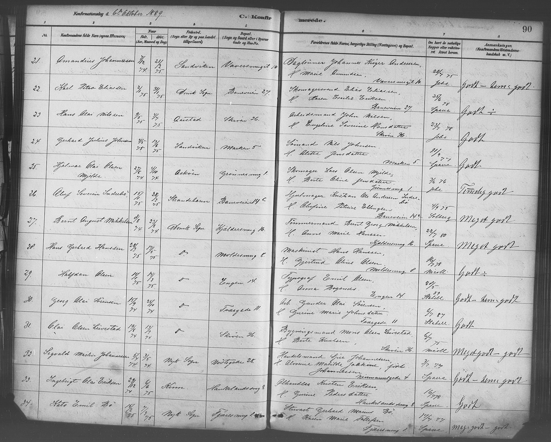 Domkirken sokneprestembete, SAB/A-74801/H/Haa/L0030: Parish register (official) no. C 5, 1880-1898, p. 90