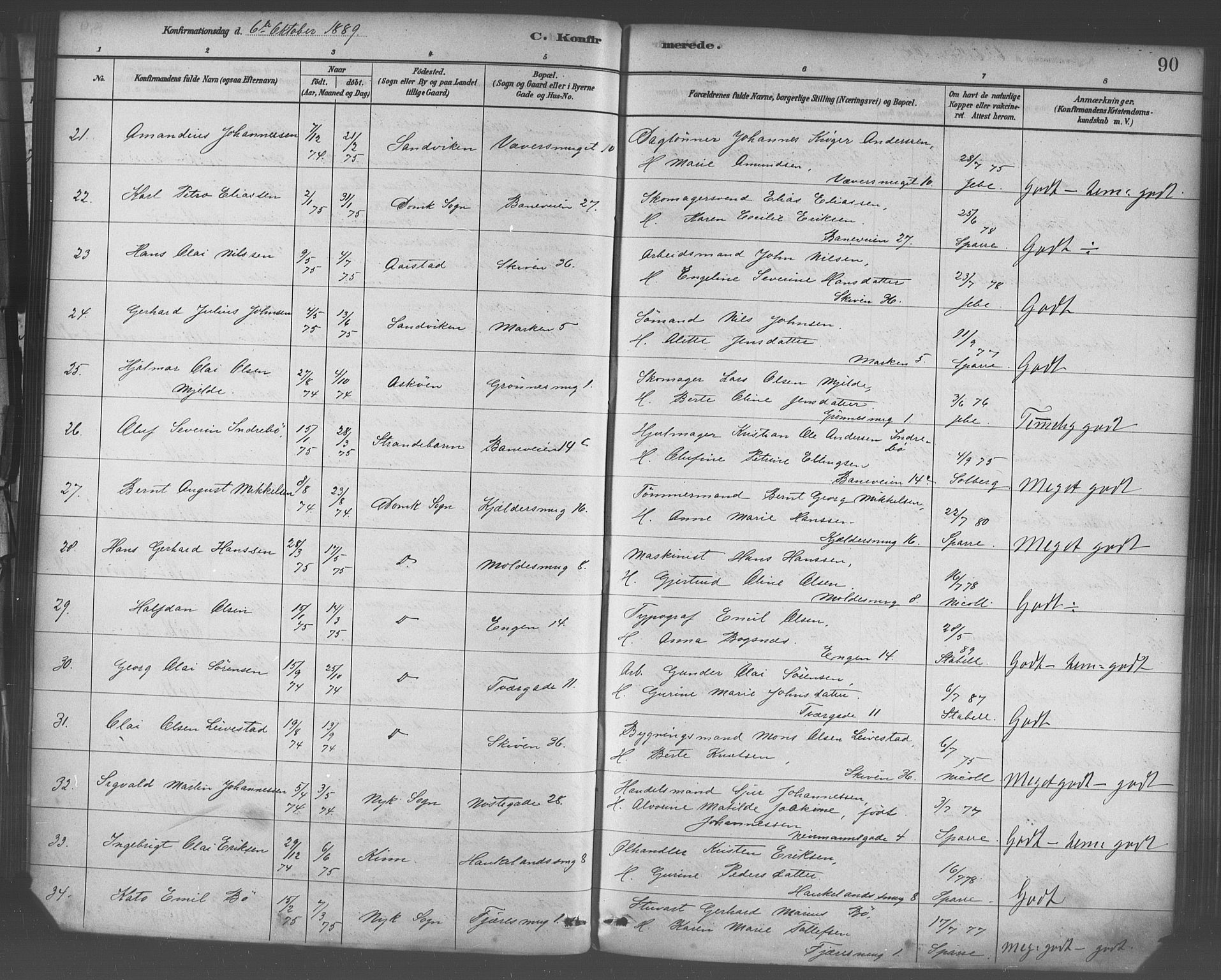 Domkirken sokneprestembete, AV/SAB-A-74801/H/Haa/L0030: Parish register (official) no. C 5, 1880-1898, p. 90
