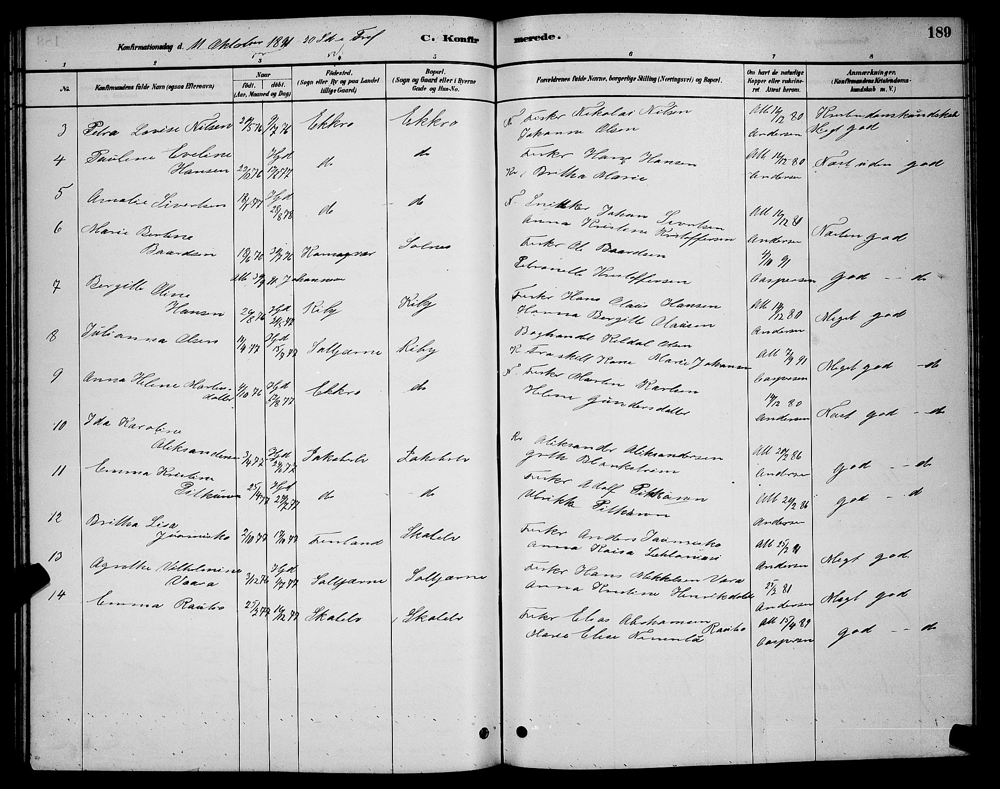 Vadsø sokneprestkontor, SATØ/S-1325/H/Hb/L0003klokker: Parish register (copy) no. 3, 1881-1901, p. 189