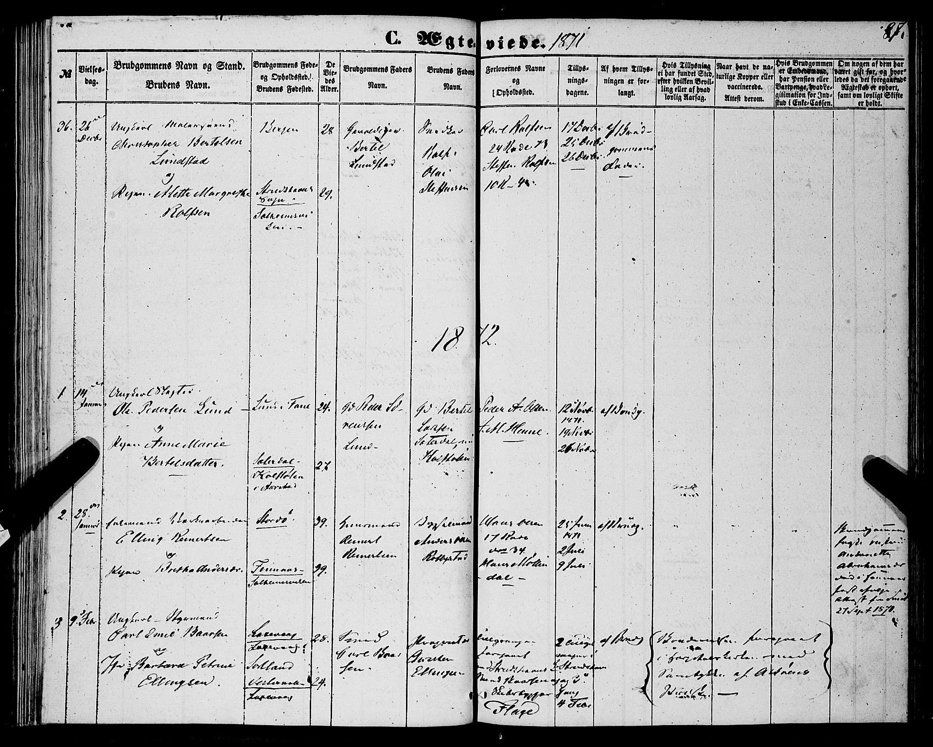 St. Jørgens hospital og Årstad sokneprestembete, AV/SAB-A-99934: Parish register (official) no. A 9, 1853-1878, p. 87