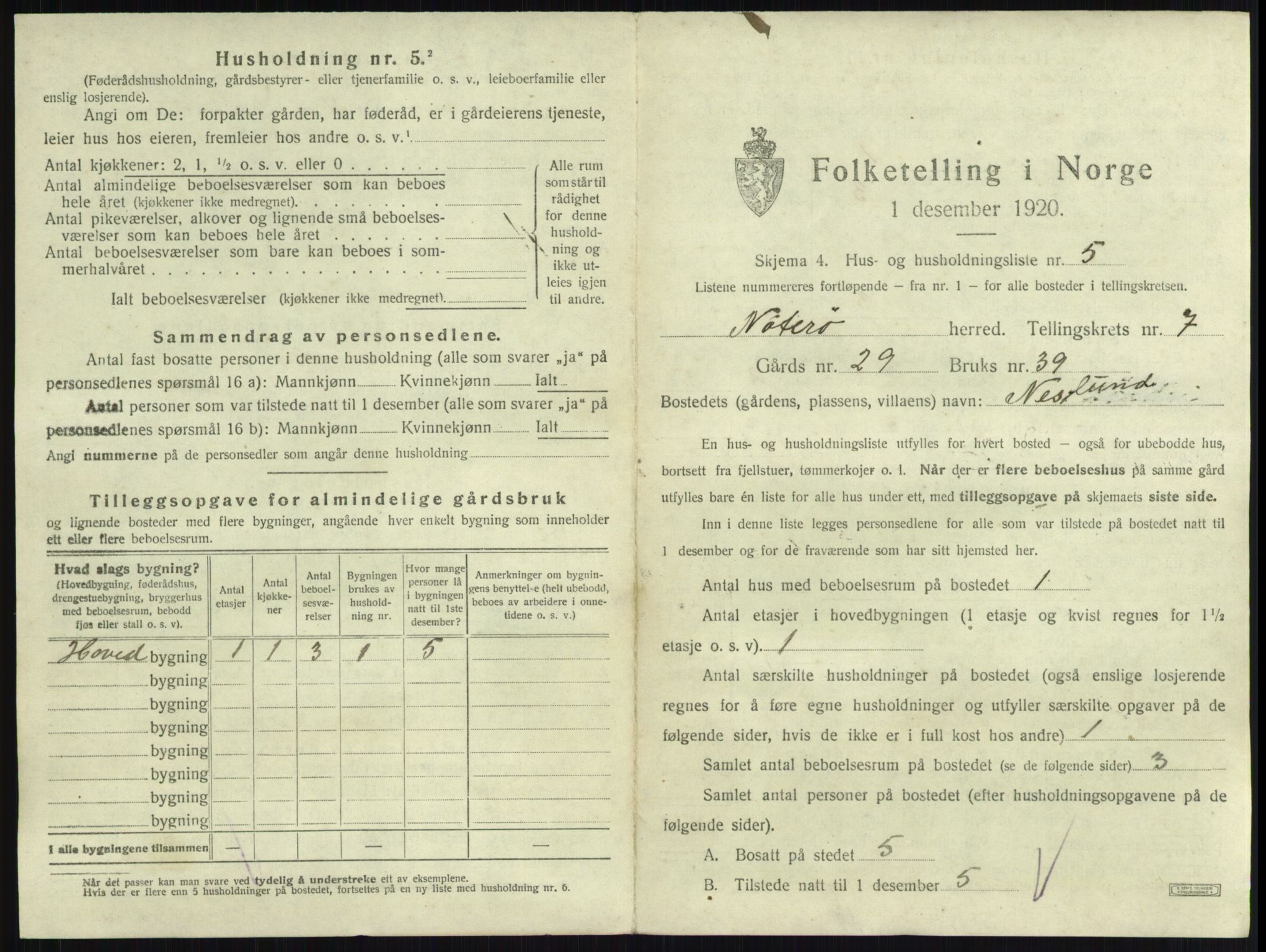 SAKO, 1920 census for Nøtterøy, 1920, p. 1330