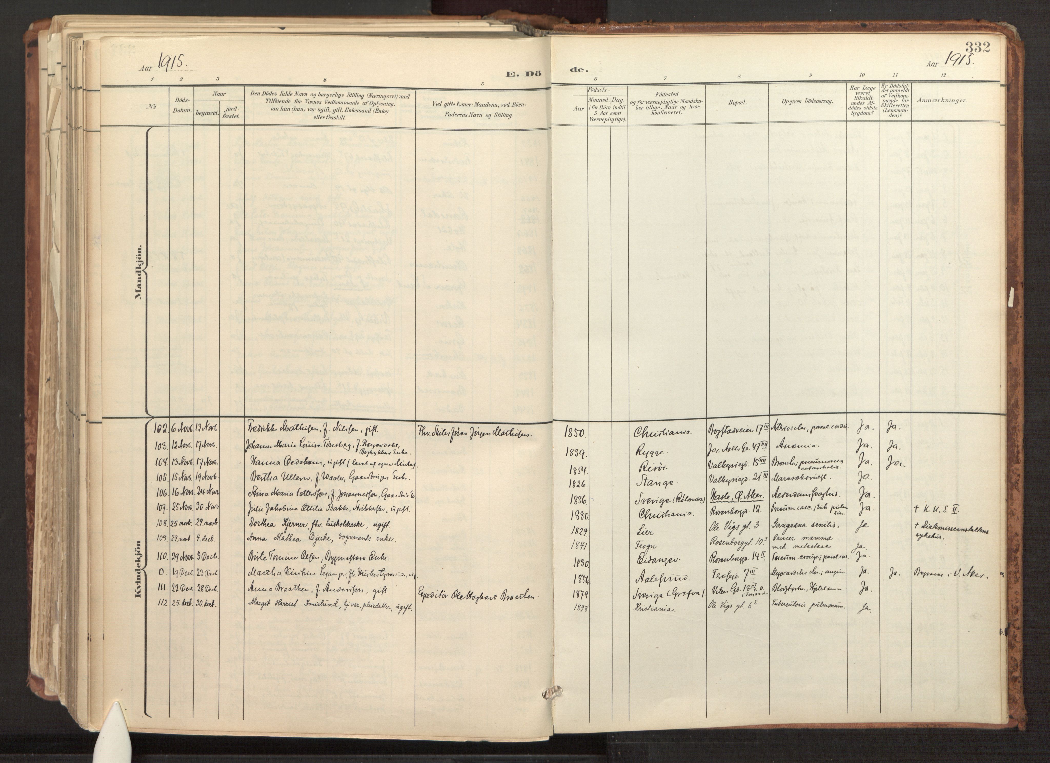 Fagerborg prestekontor Kirkebøker, AV/SAO-A-10844/F/Fa/L0003: Parish register (official) no. 3, 1898-1916, p. 332