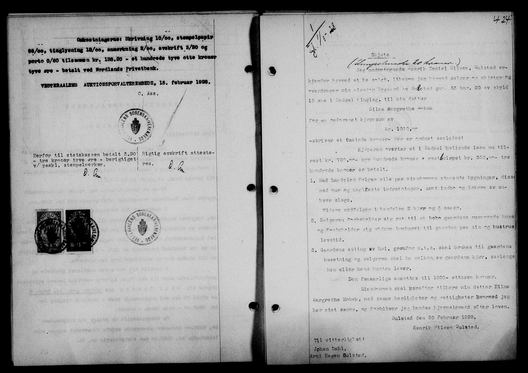 Vesterålen sorenskriveri, SAT/A-4180/1/2/2Ca/L0045: Mortgage book no. 38, 1927-1928, Deed date: 01.03.1928