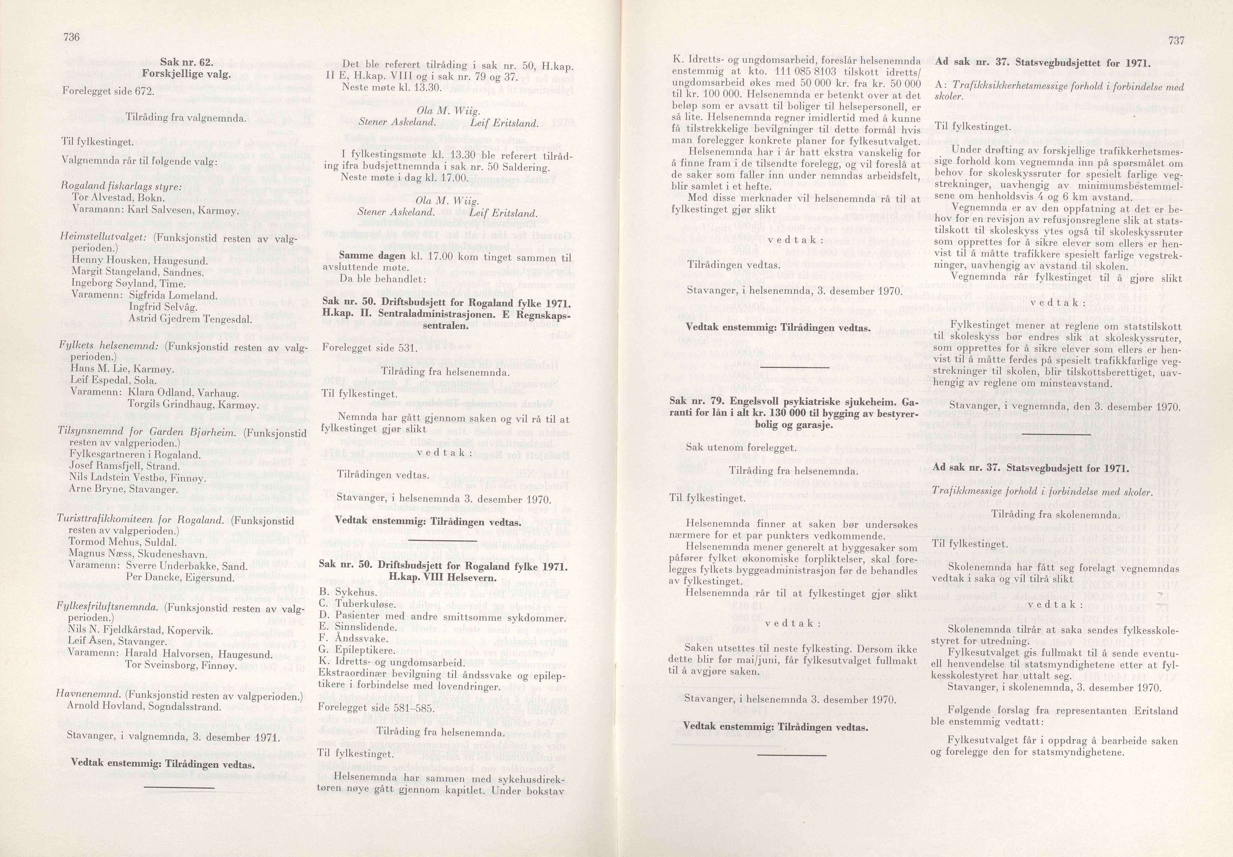 Rogaland fylkeskommune - Fylkesrådmannen , IKAR/A-900/A/Aa/Aaa/L0090: Møtebok , 1970, p. 736-737