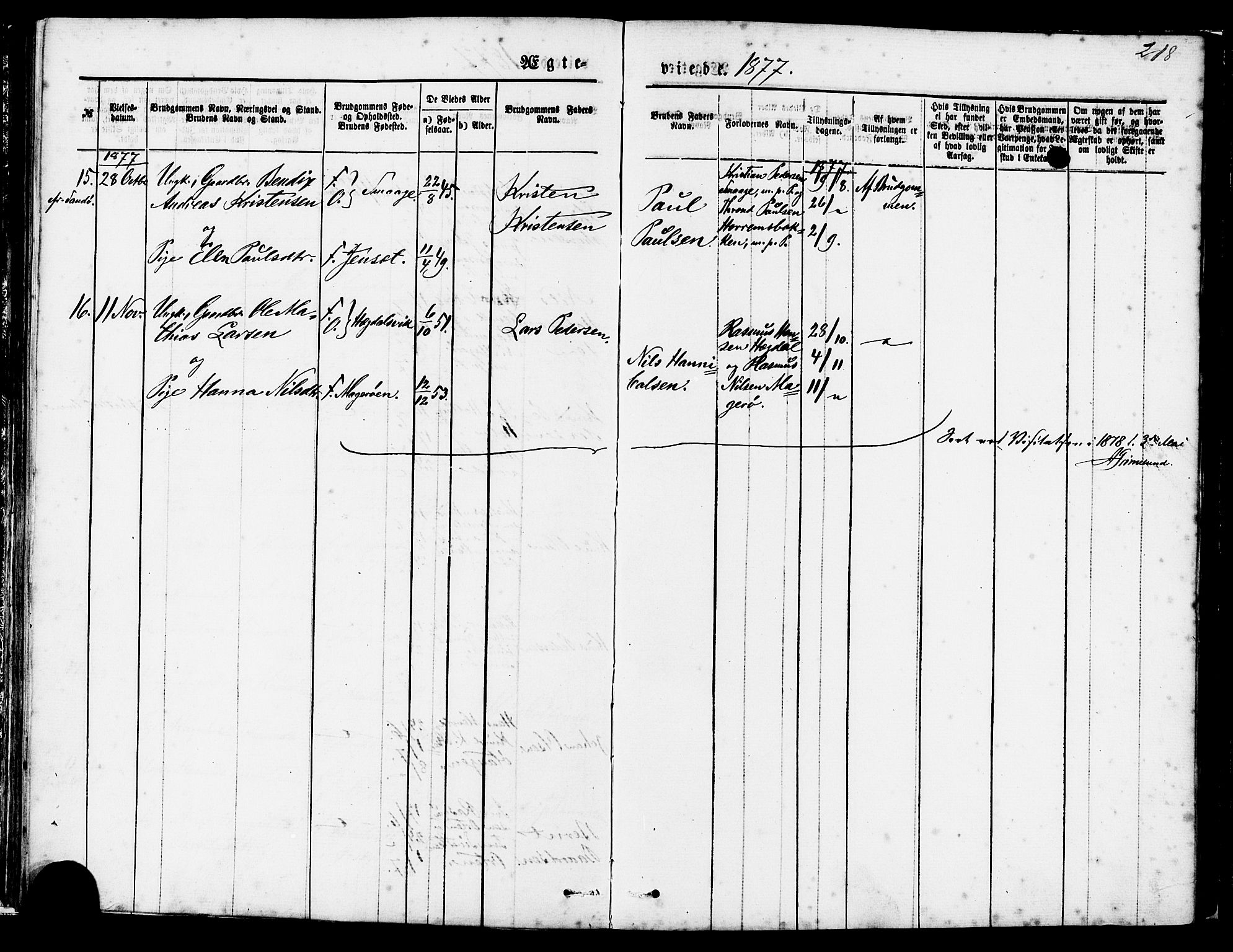 Ministerialprotokoller, klokkerbøker og fødselsregistre - Møre og Romsdal, AV/SAT-A-1454/560/L0720: Parish register (official) no. 560A04, 1873-1878, p. 218