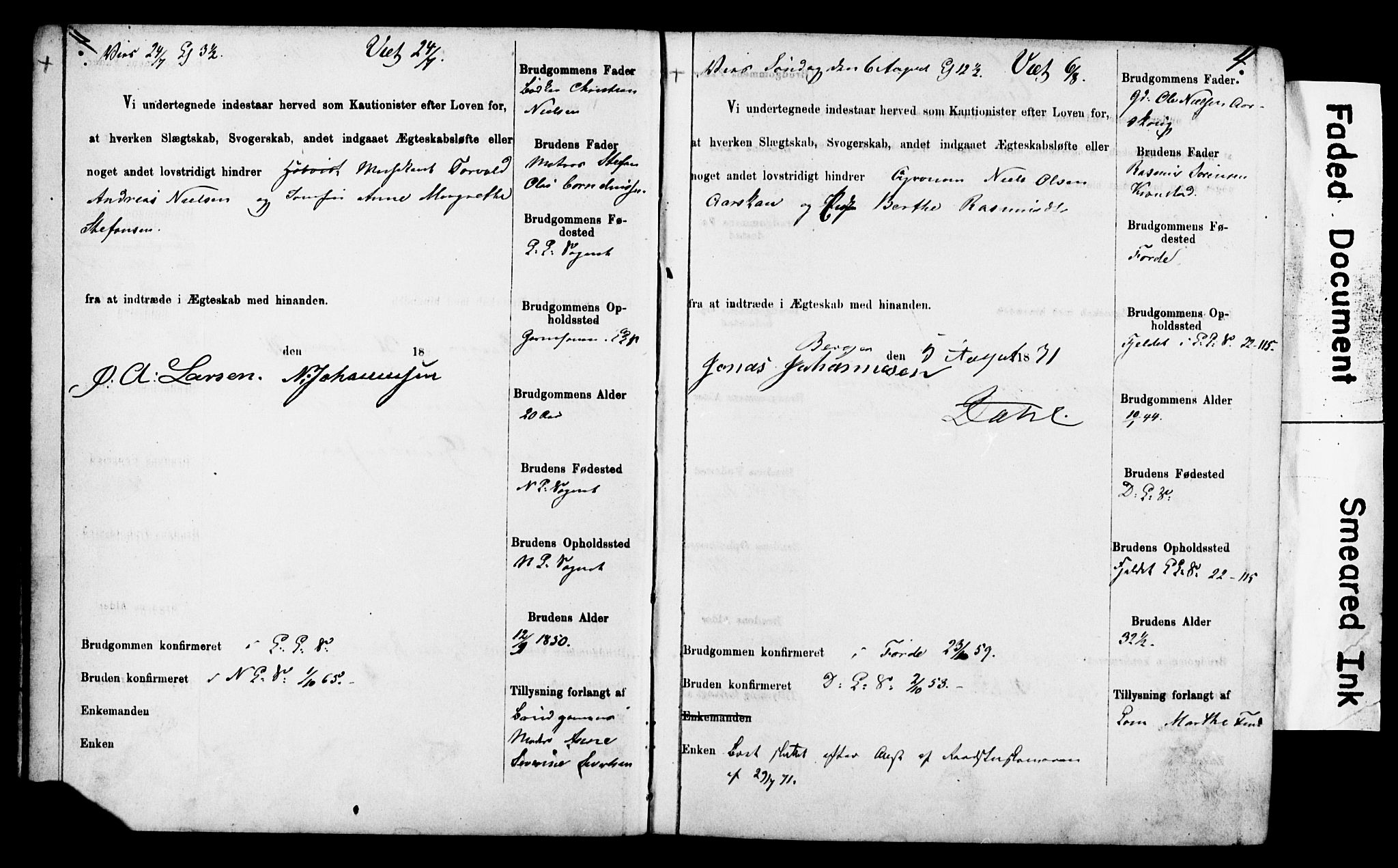 Korskirken sokneprestembete, AV/SAB-A-76101: Best man's statements no. II.5.4, 1871-1878, p. 4