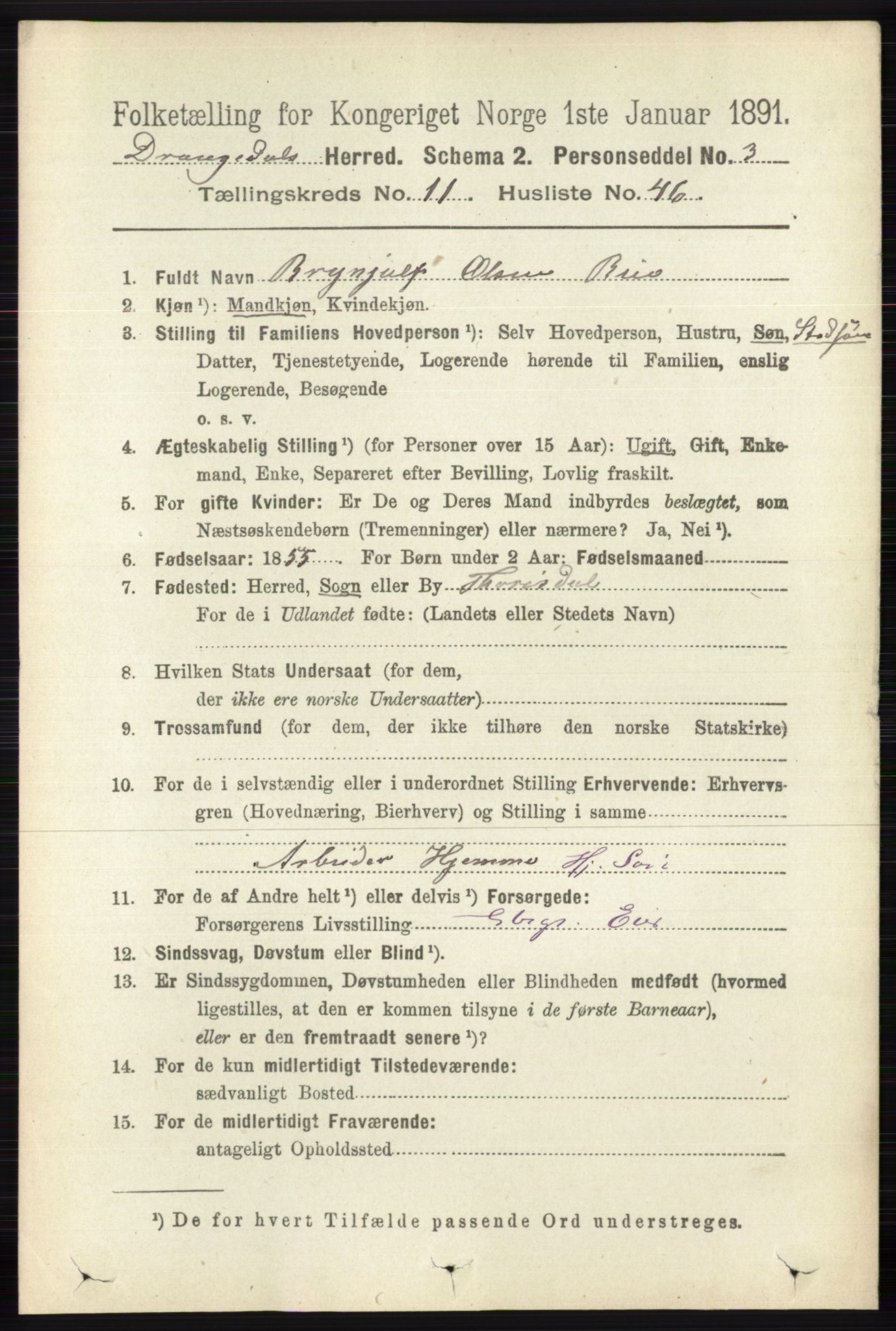 RA, 1891 census for 0817 Drangedal, 1891, p. 4212