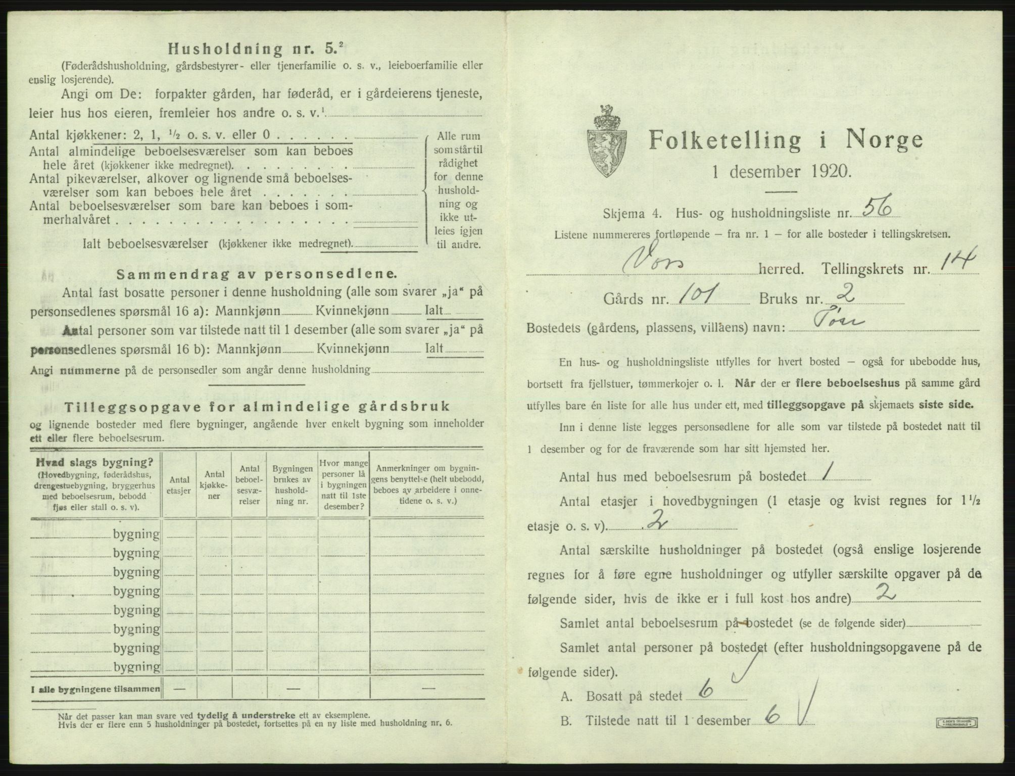 SAB, 1920 census for Voss, 1920, p. 1435