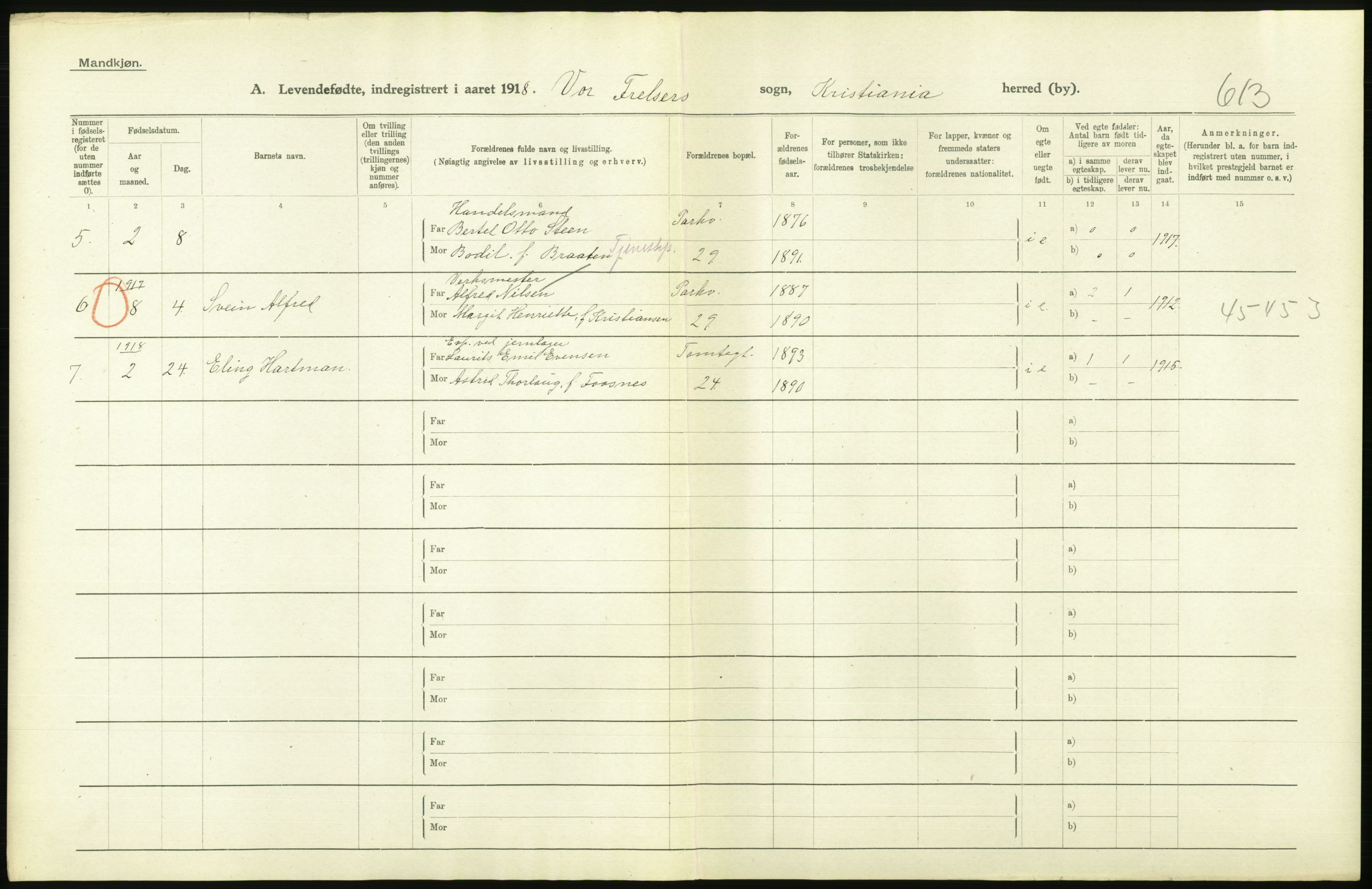 Statistisk sentralbyrå, Sosiodemografiske emner, Befolkning, AV/RA-S-2228/D/Df/Dfb/Dfbh/L0008: Kristiania: Levendefødte menn og kvinner., 1918, p. 550