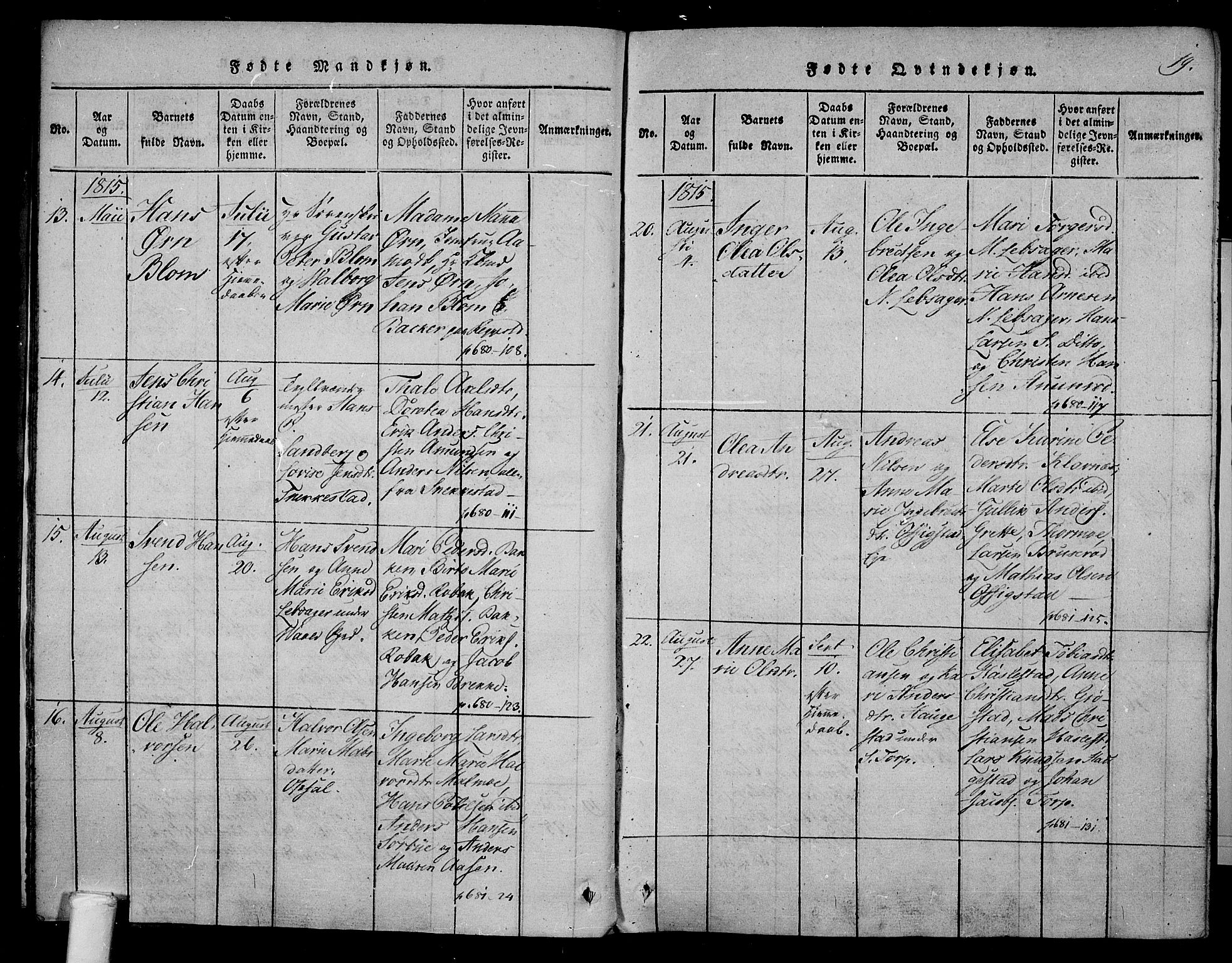 Våle kirkebøker, SAKO/A-334/F/Fa/L0007: Parish register (official) no. I 7, 1814-1824, p. 18-19