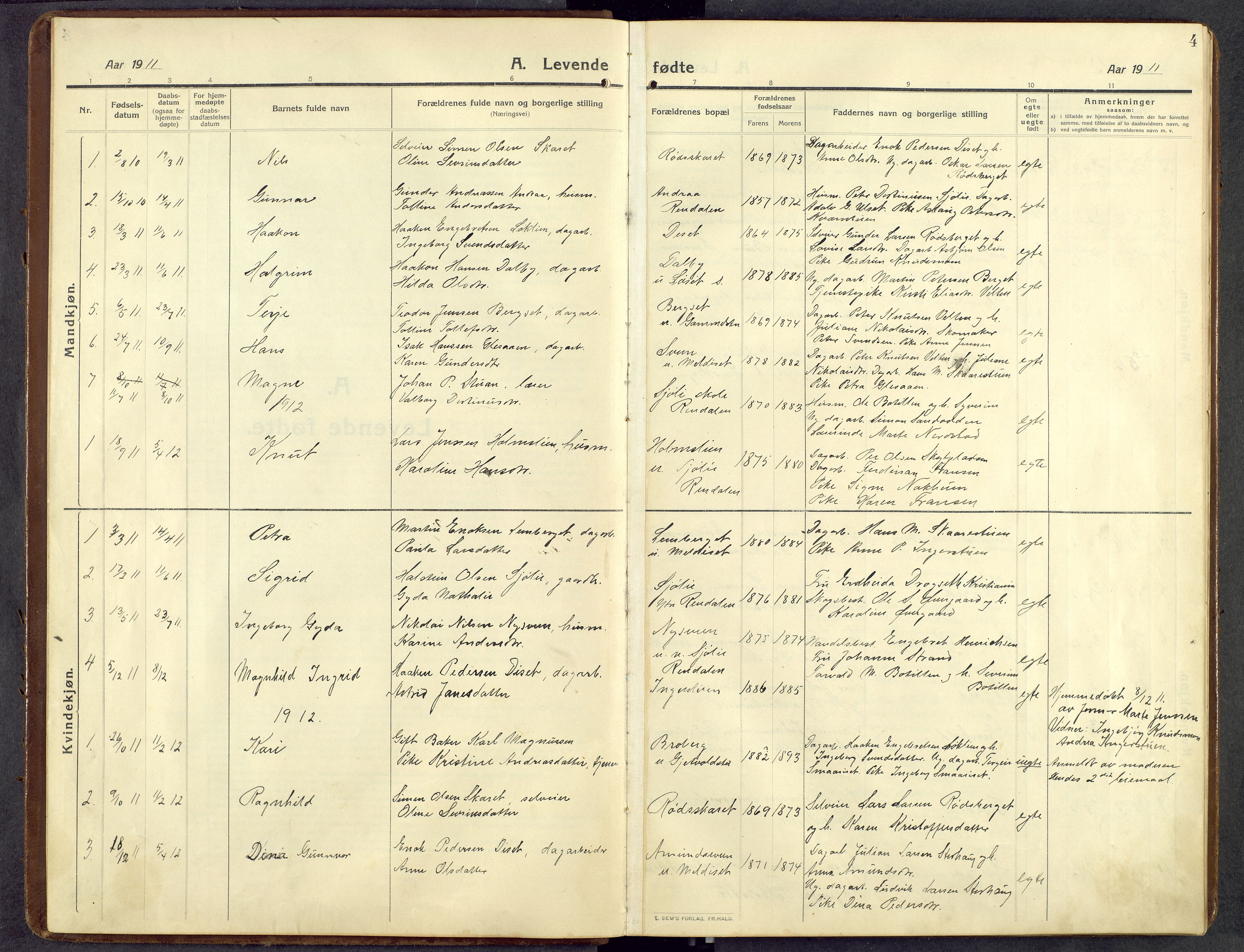 Åmot prestekontor, Hedmark, AV/SAH-PREST-056/H/Ha/Hab/L0014: Parish register (copy) no. 14, 1911-1968, p. 4