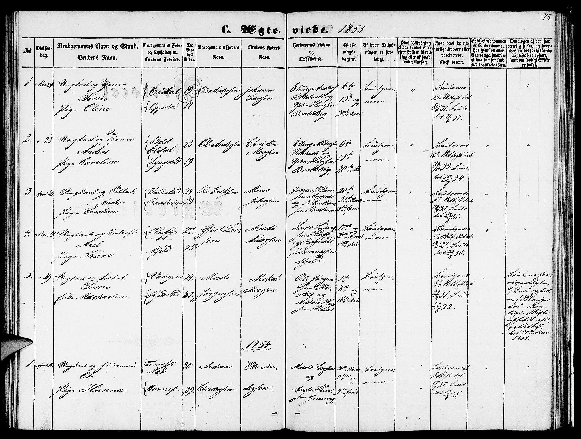 Gaular sokneprestembete, AV/SAB-A-80001/H/Hab: Parish register (copy) no. C 1, 1853-1877, p. 78