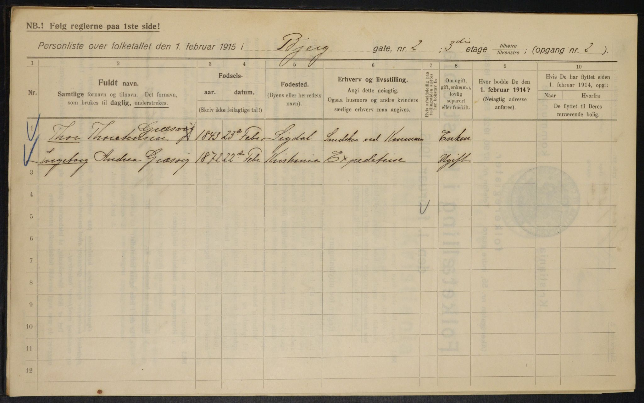 OBA, Municipal Census 1915 for Kristiania, 1915, p. 5498