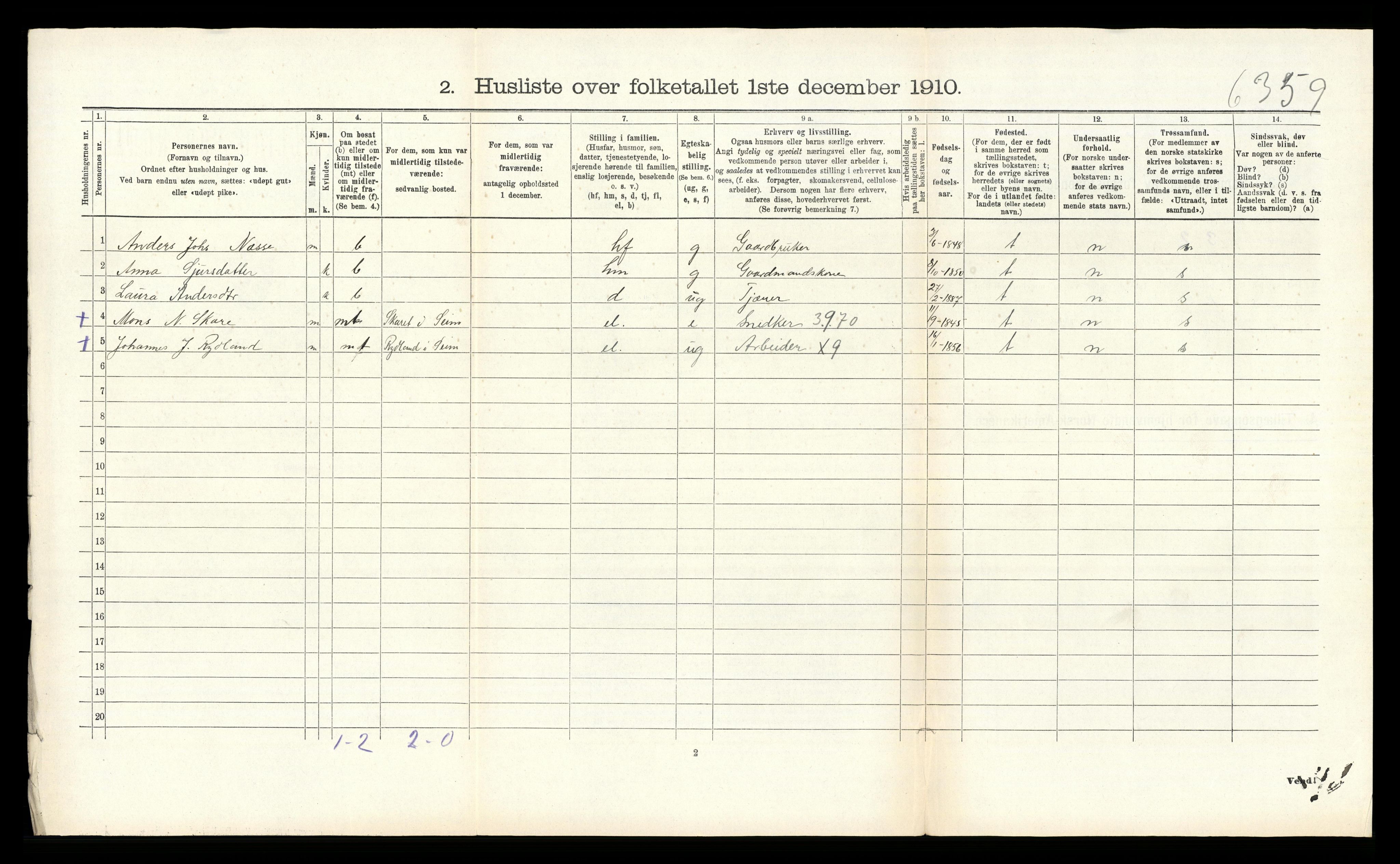 RA, 1910 census for Alversund, 1910, p. 1061