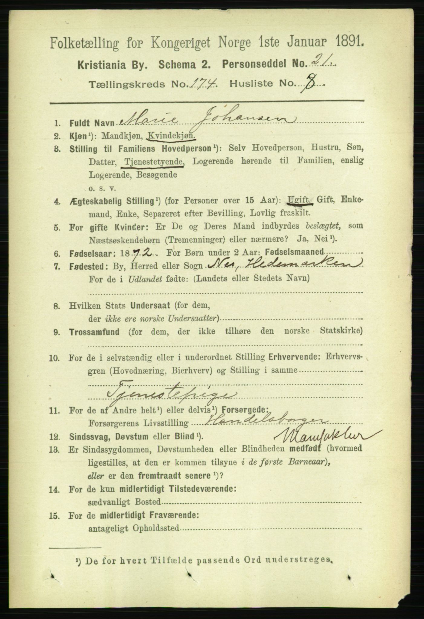 RA, 1891 census for 0301 Kristiania, 1891, p. 104000