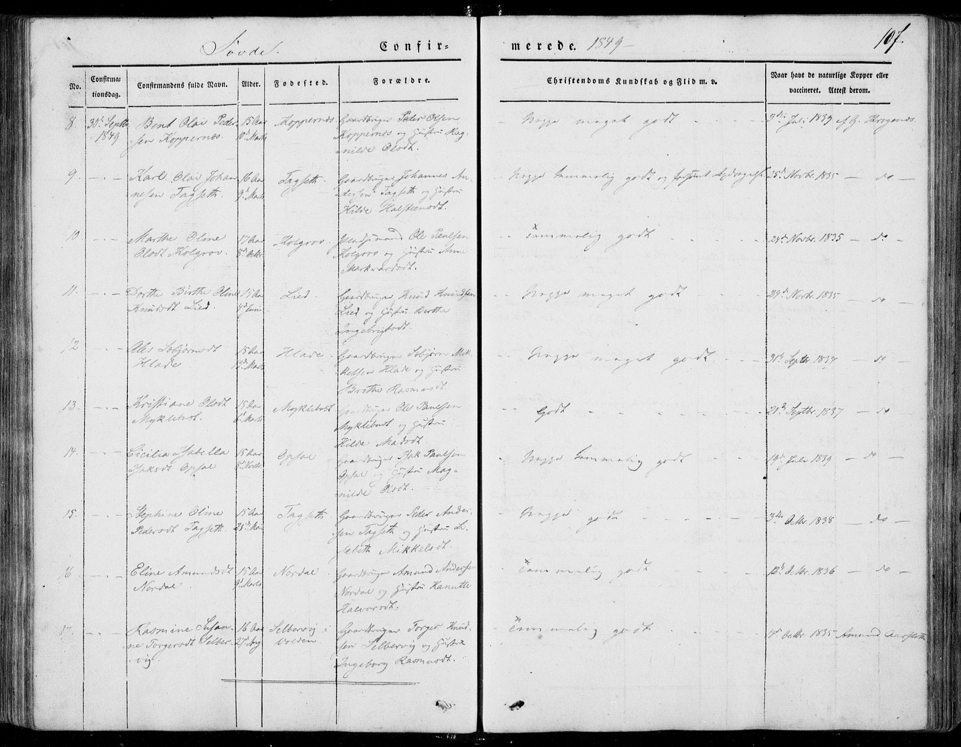 Ministerialprotokoller, klokkerbøker og fødselsregistre - Møre og Romsdal, AV/SAT-A-1454/502/L0023: Parish register (official) no. 502A01, 1844-1873, p. 107