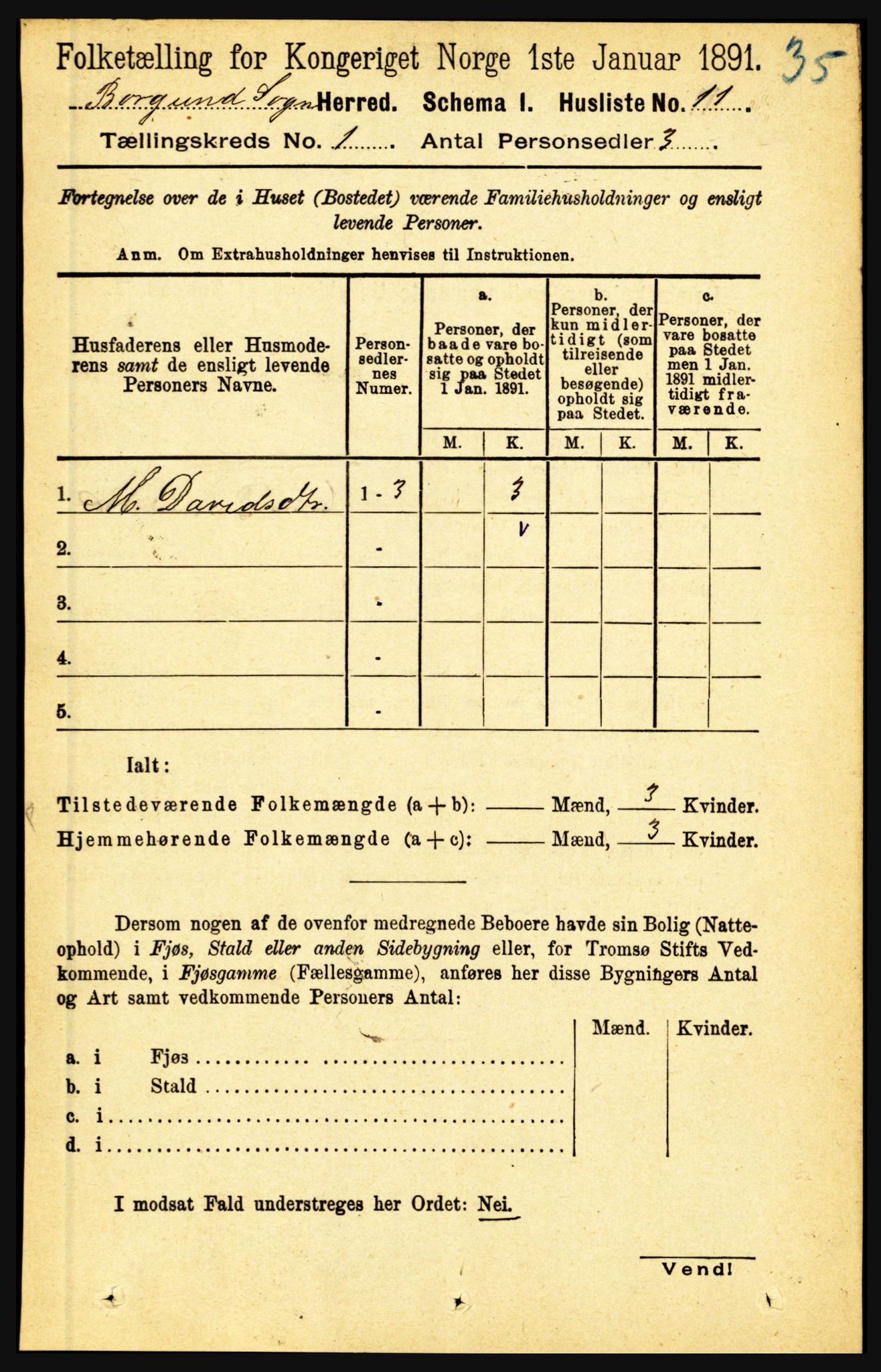 RA, 1891 census for 1423 Borgund, 1891, p. 24