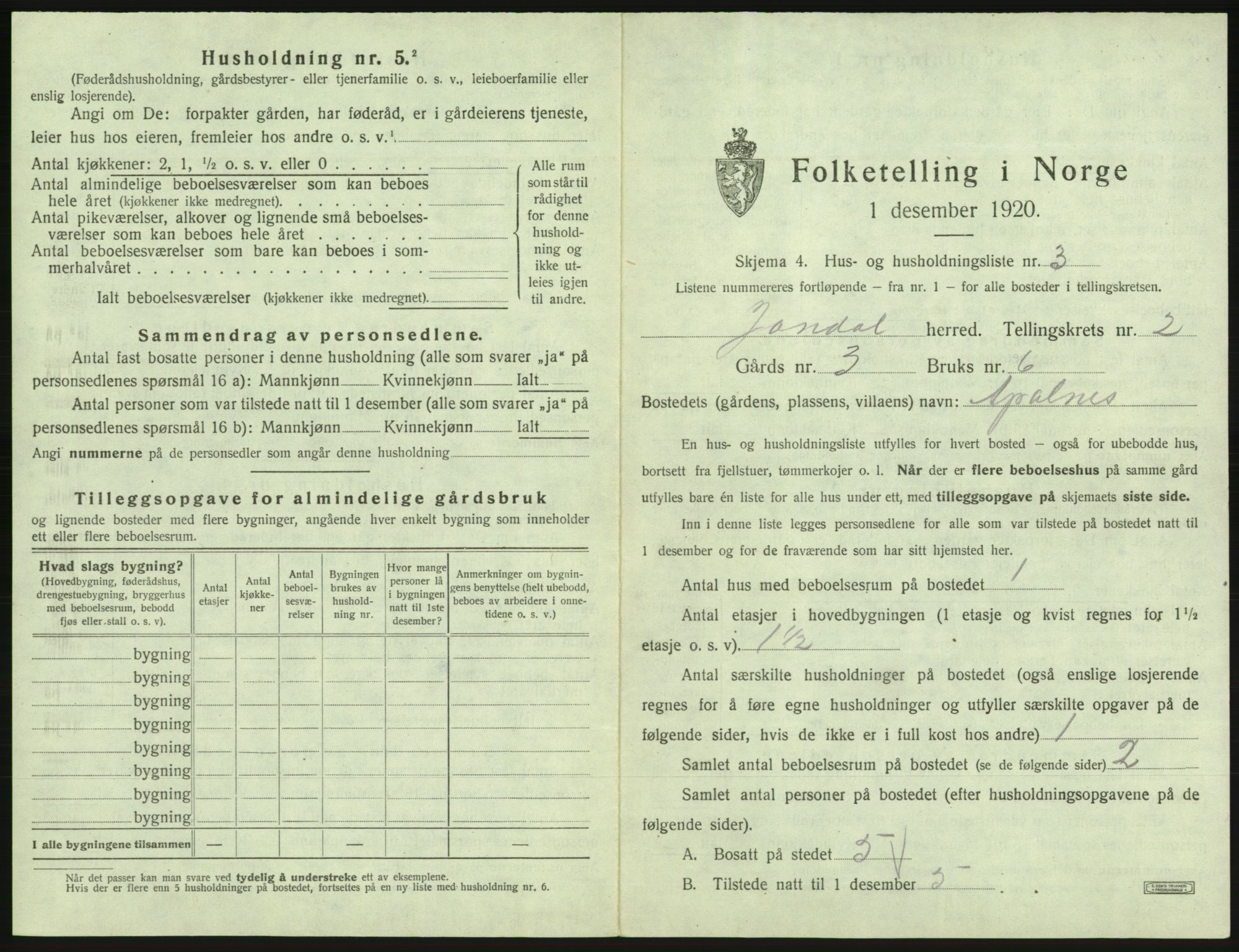 SAB, 1920 census for Jondal, 1920, p. 64