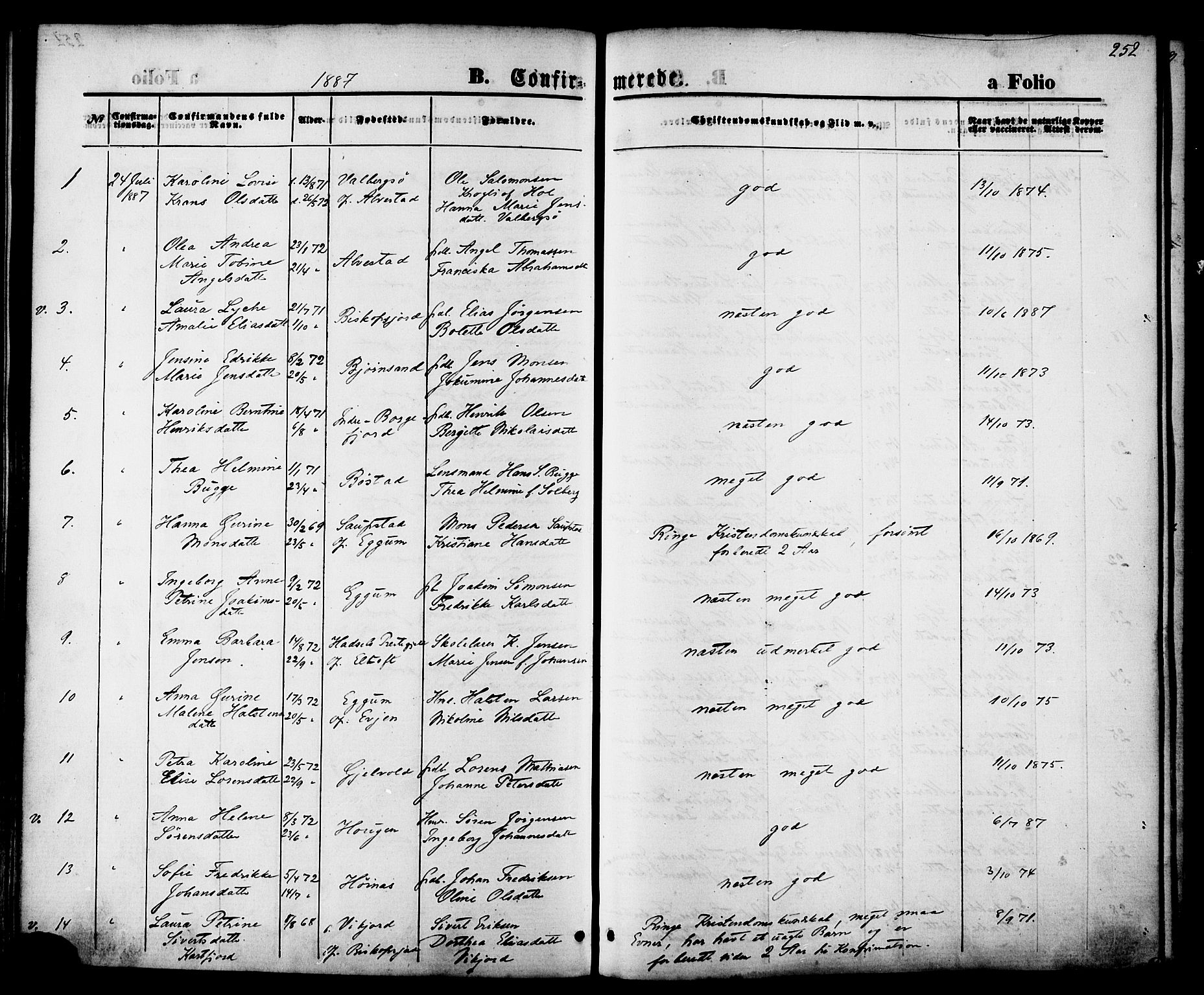 Ministerialprotokoller, klokkerbøker og fødselsregistre - Nordland, AV/SAT-A-1459/880/L1132: Parish register (official) no. 880A06, 1869-1887, p. 252