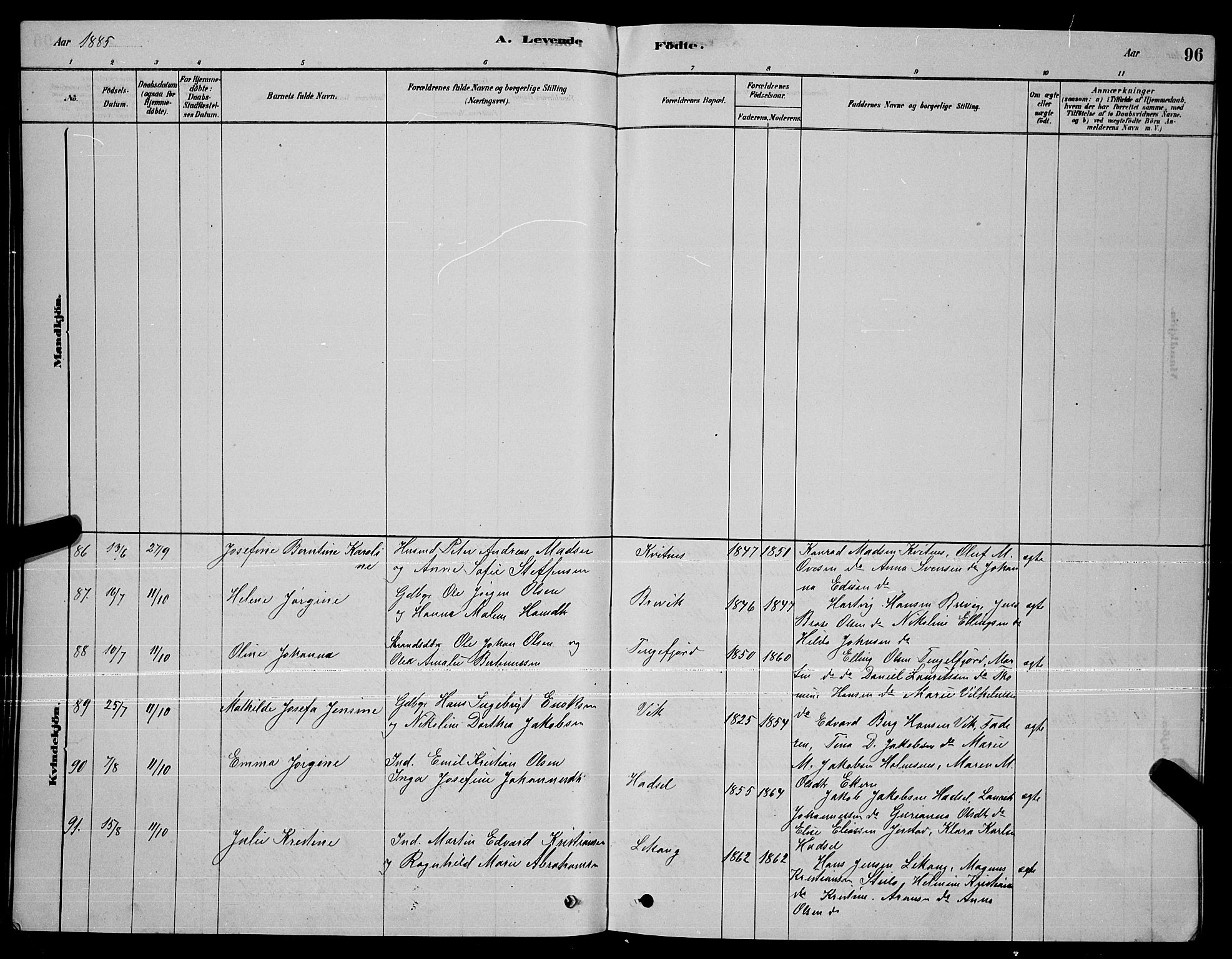 Ministerialprotokoller, klokkerbøker og fødselsregistre - Nordland, SAT/A-1459/888/L1267: Parish register (copy) no. 888C05, 1878-1890, p. 96