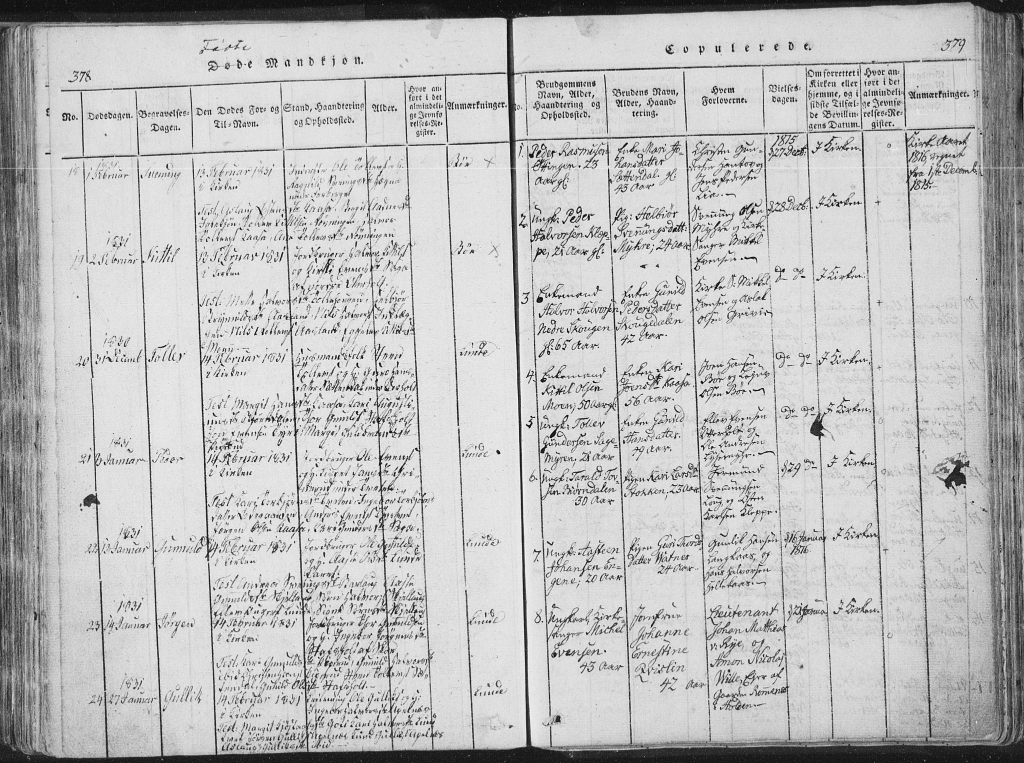Bø kirkebøker, SAKO/A-257/F/Fa/L0006: Parish register (official) no. 6, 1815-1831, p. 378-379