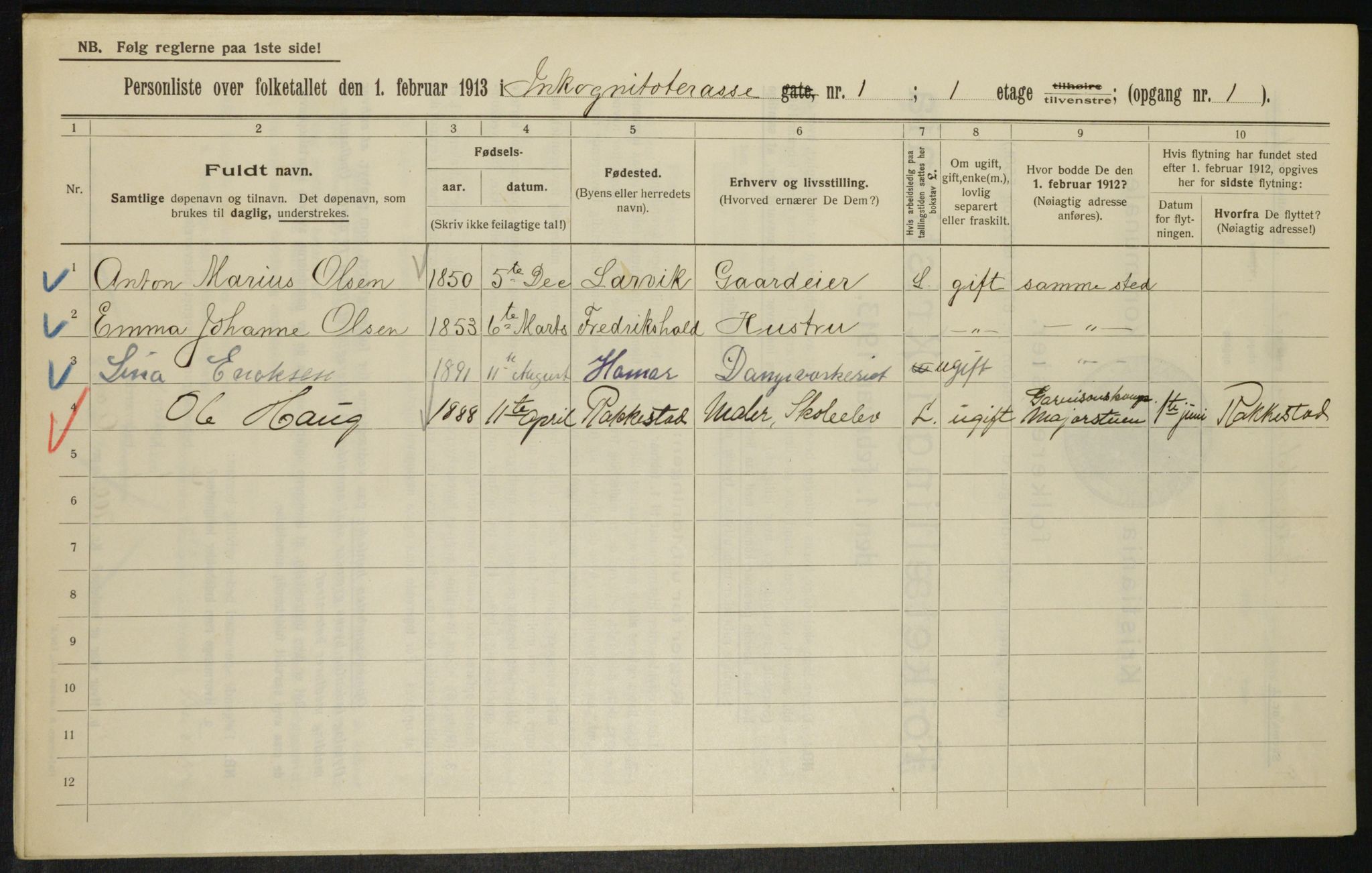 OBA, Municipal Census 1913 for Kristiania, 1913, p. 44132