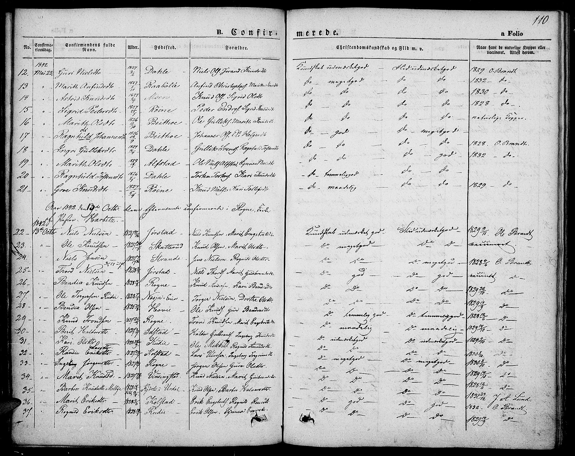 Slidre prestekontor, SAH/PREST-134/H/Ha/Haa/L0004: Parish register (official) no. 4, 1831-1848, p. 110