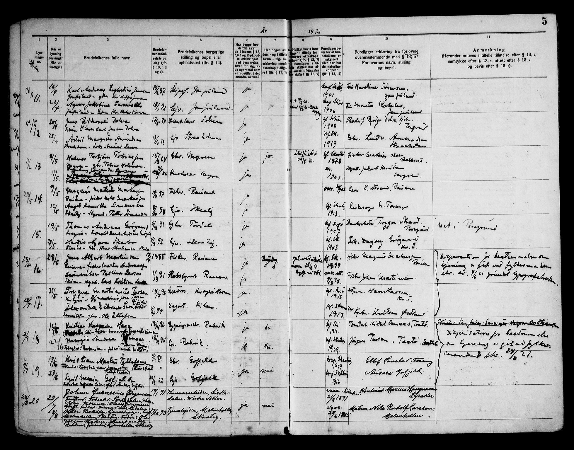 Skåtøy kirkebøker, AV/SAKO-A-304/H/Ha/L0001: Banns register no. 1, 1919-1961, p. 5