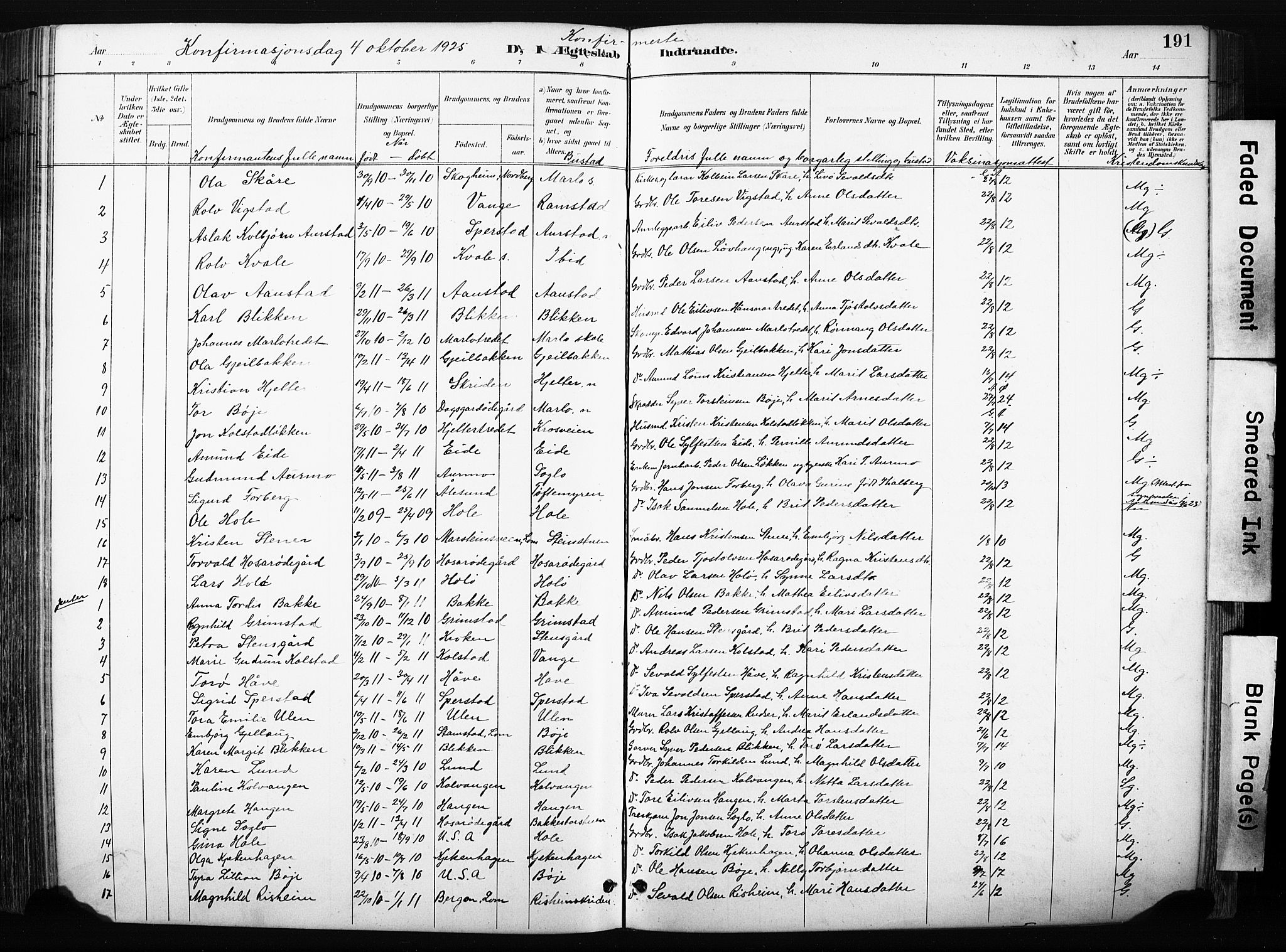 Skjåk prestekontor, AV/SAH-PREST-072/H/Ha/Hab/L0003: Parish register (copy) no. 3, 1893-1932, p. 191