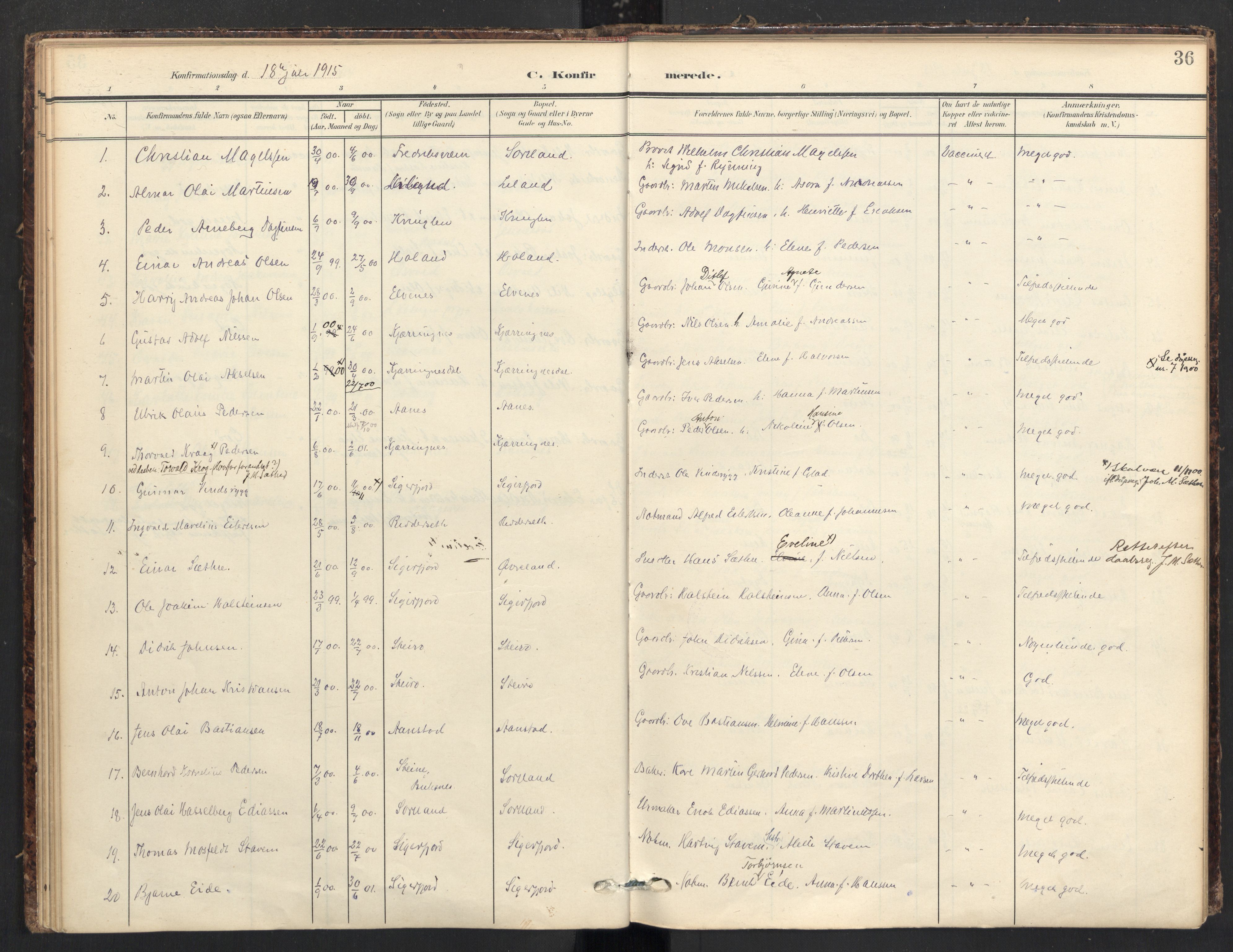 Ministerialprotokoller, klokkerbøker og fødselsregistre - Nordland, AV/SAT-A-1459/895/L1375: Parish register (official) no. 895A10, 1907-1938, p. 36