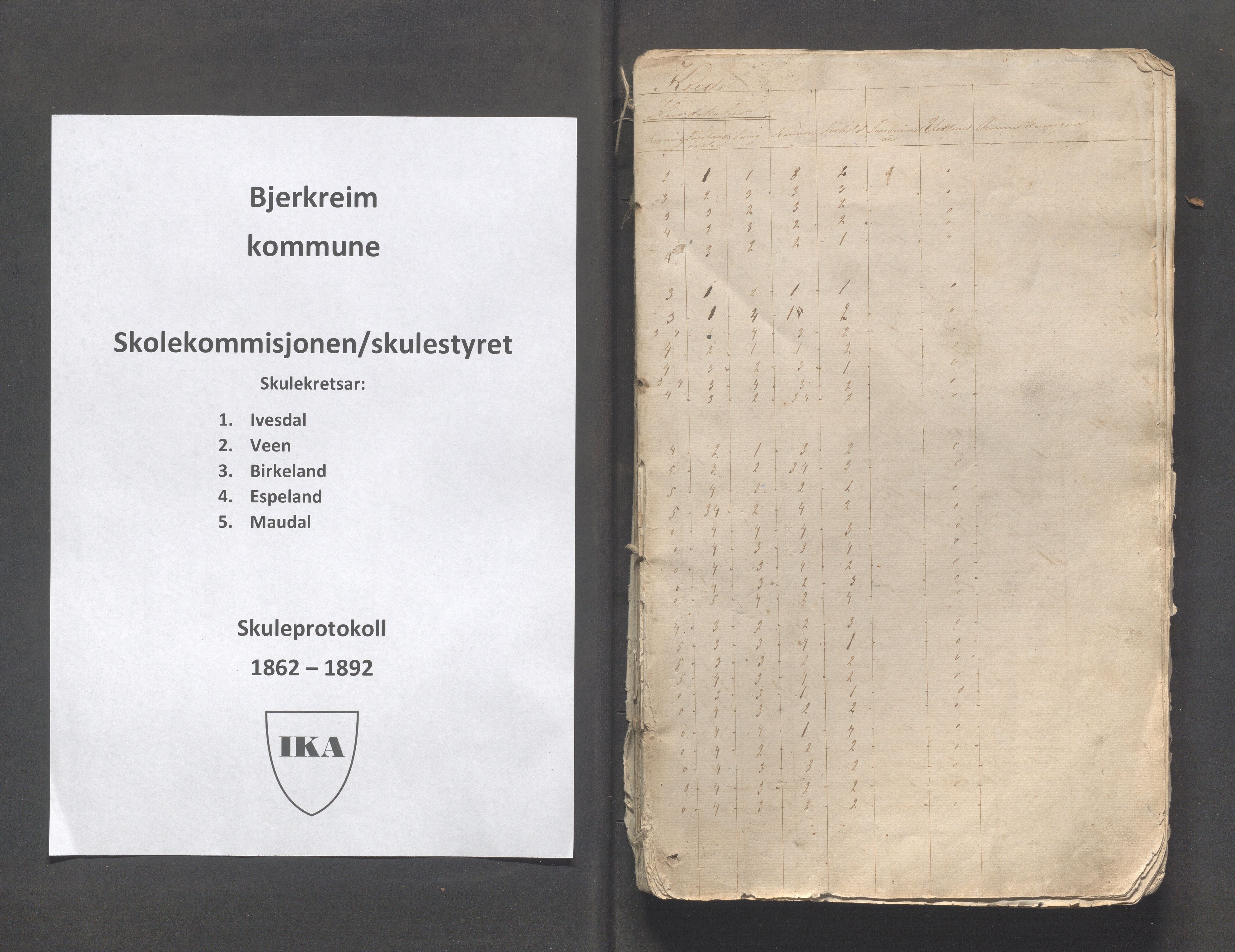 Bjerkreim kommune - Skulestyret, IKAR/K-101539/H/L0001/0003: Nordre distrikt og Bjerkreim sokn / Skuleprotokoll for Bjerkreim sokn, 1862-1892