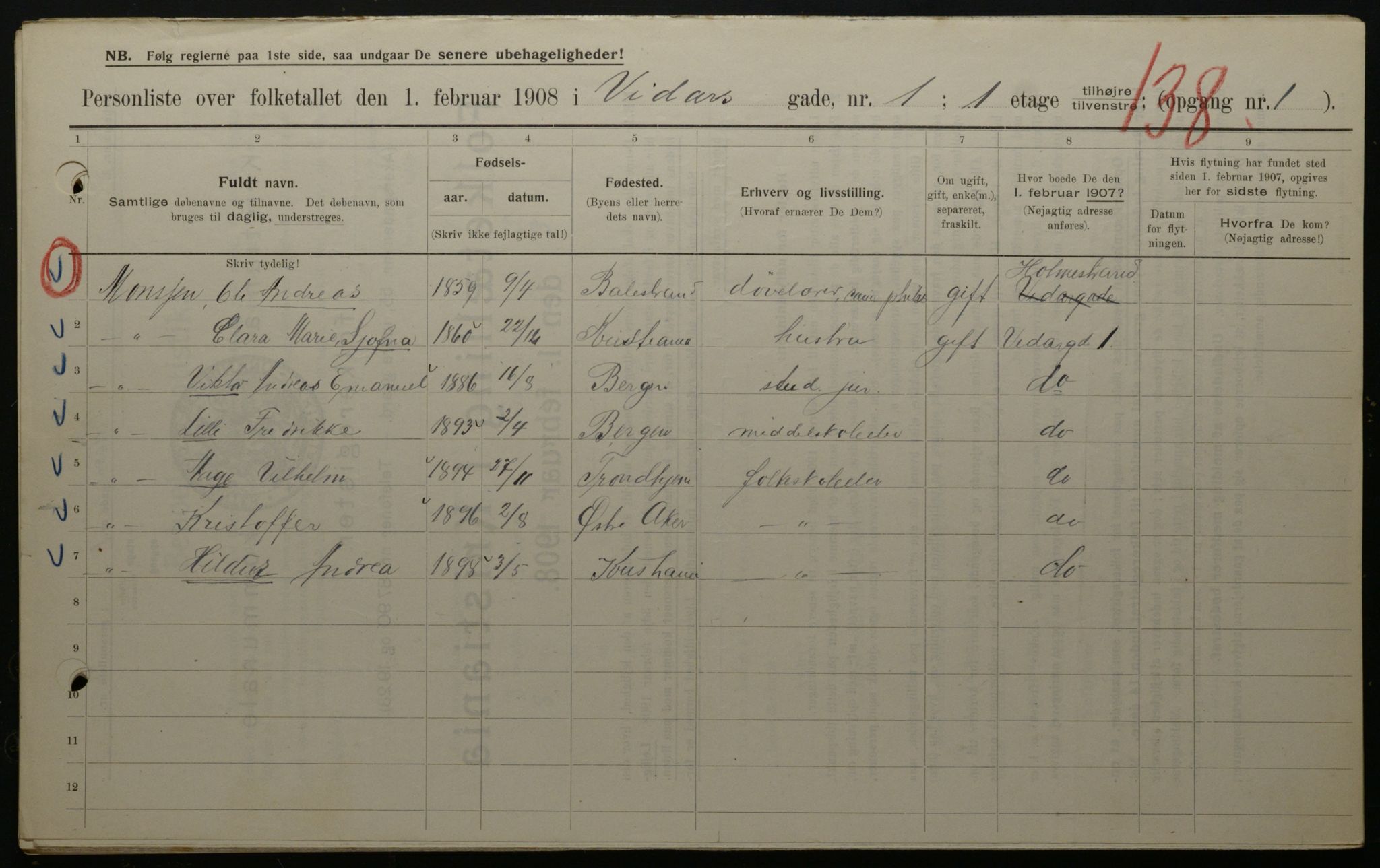 OBA, Municipal Census 1908 for Kristiania, 1908, p. 110936