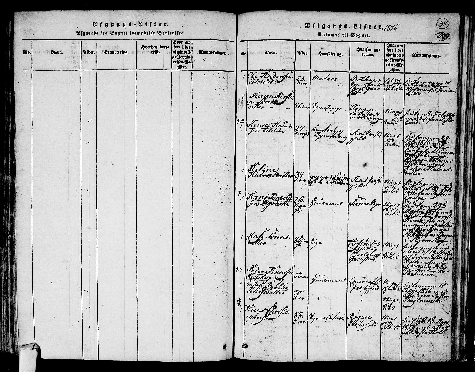 Hurum kirkebøker, SAKO/A-229/F/Fa/L0009: Parish register (official) no. 9, 1816-1826, p. 311