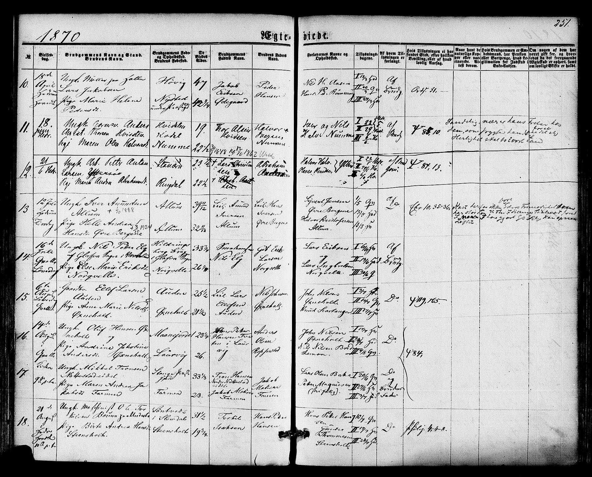 Hedrum kirkebøker, AV/SAKO-A-344/F/Fa/L0008: Parish register (official) no. I 8, 1869-1880, p. 251