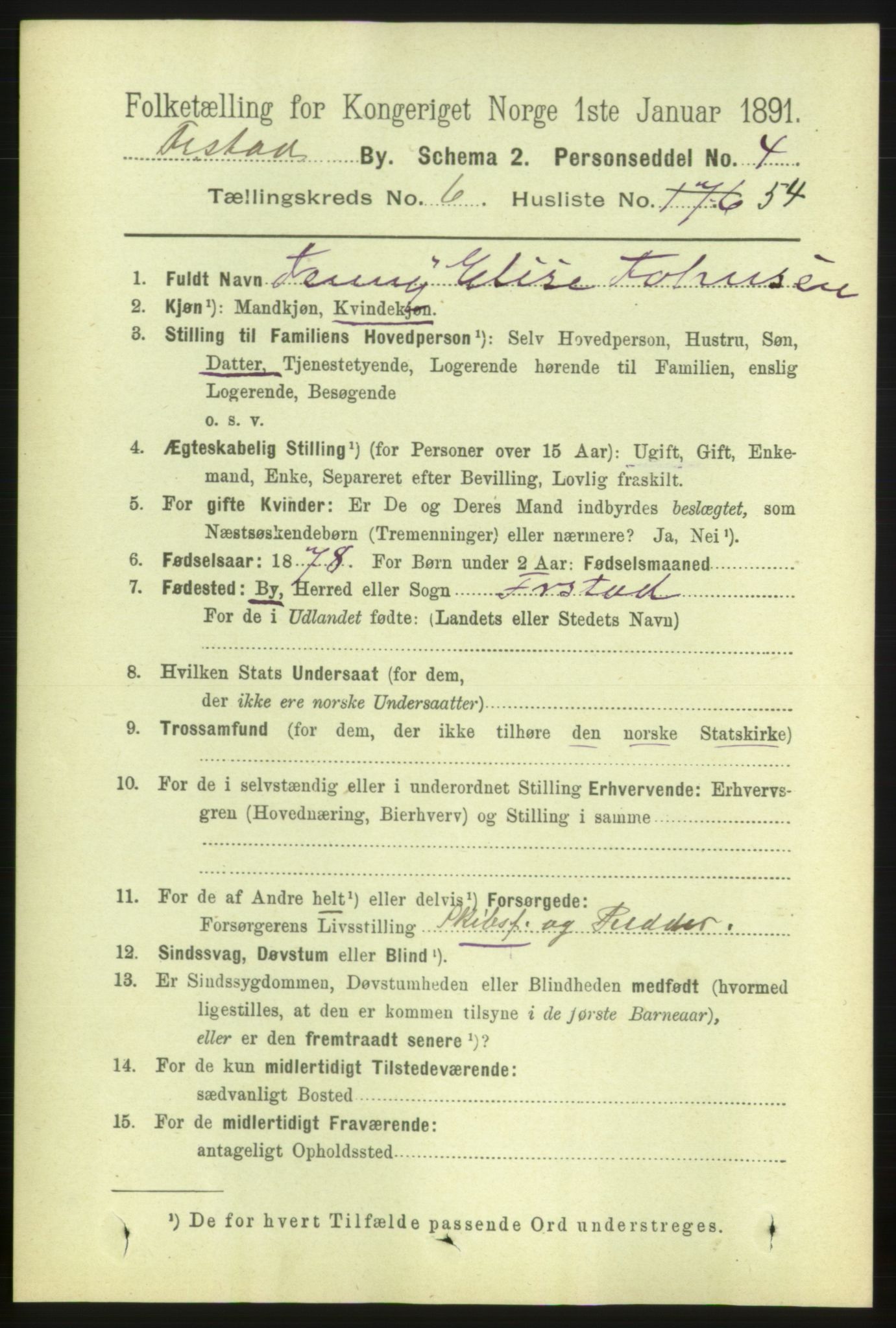 RA, 1891 census for 0103 Fredrikstad, 1891, p. 8150