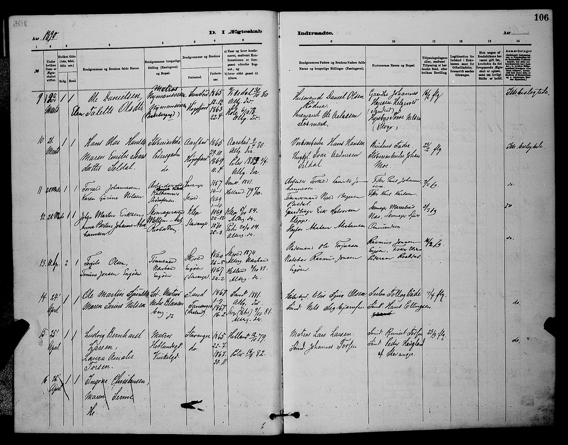 St. Johannes sokneprestkontor, AV/SAST-A-101814/001/30/30BB/L0001: Parish register (copy) no. B 1, 1885-1897, p. 106