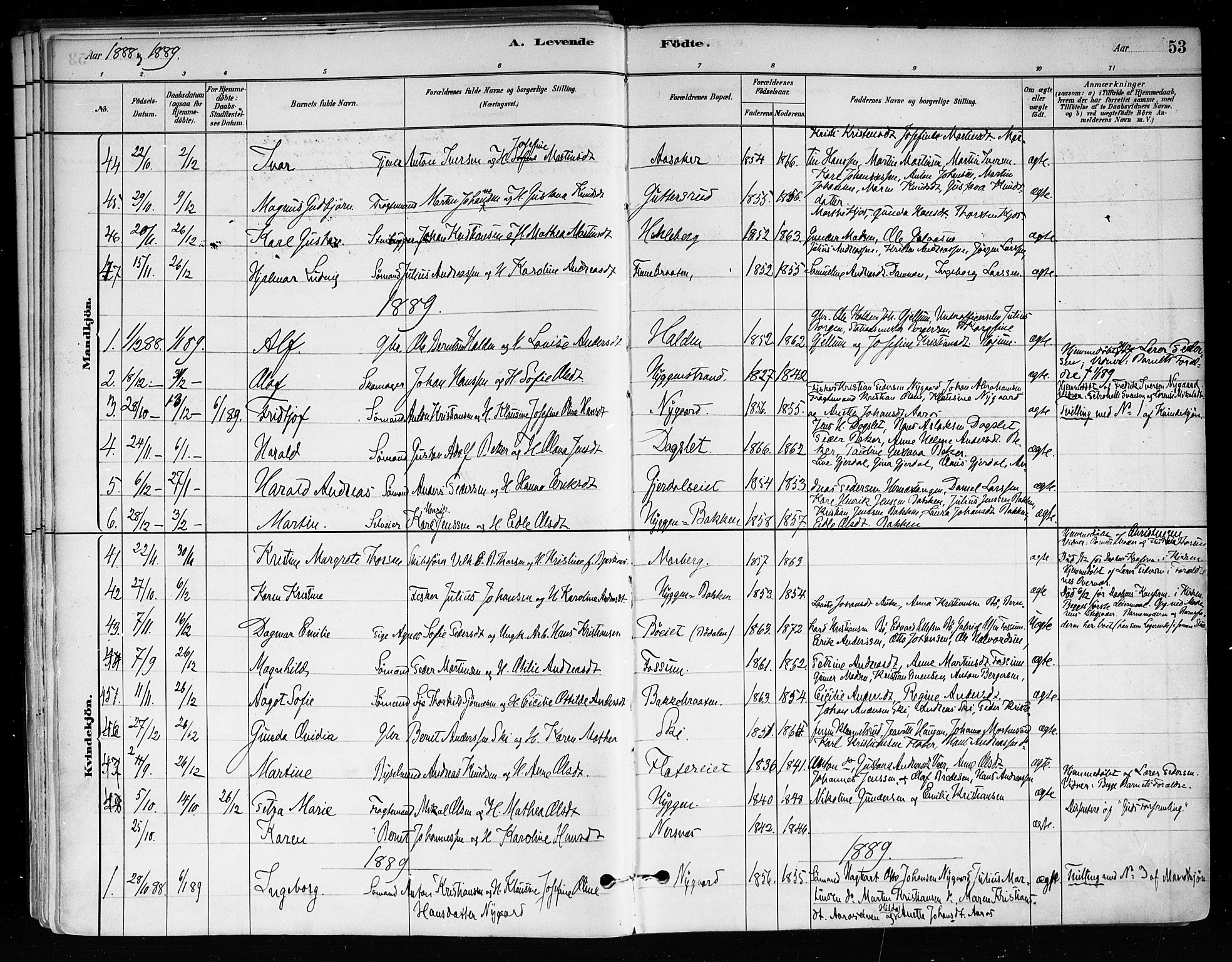 Røyken kirkebøker, SAKO/A-241/F/Fa/L0008: Parish register (official) no. 8, 1880-1897, p. 53