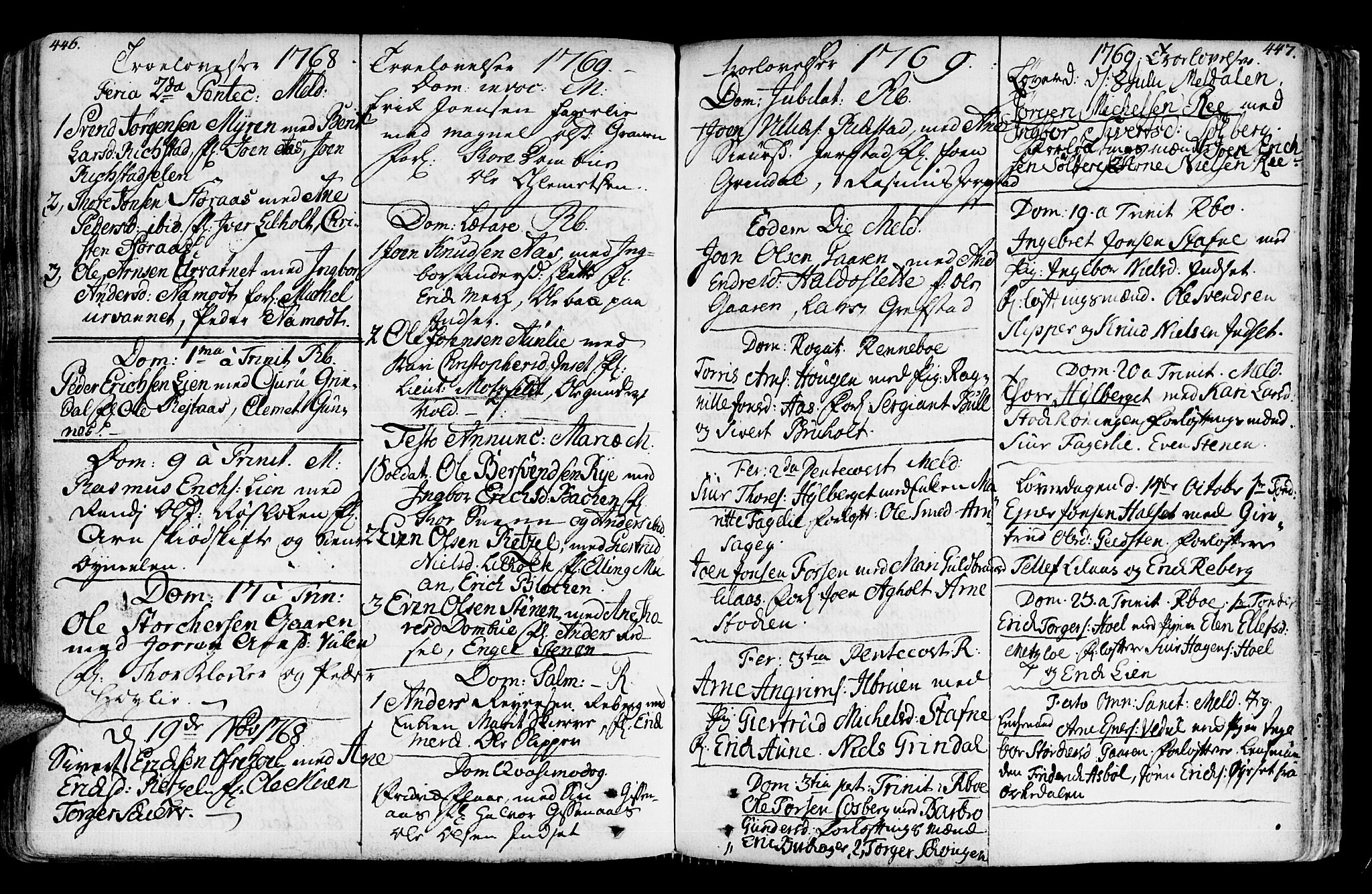 Ministerialprotokoller, klokkerbøker og fødselsregistre - Sør-Trøndelag, SAT/A-1456/672/L0851: Parish register (official) no. 672A04, 1751-1775, p. 446-447