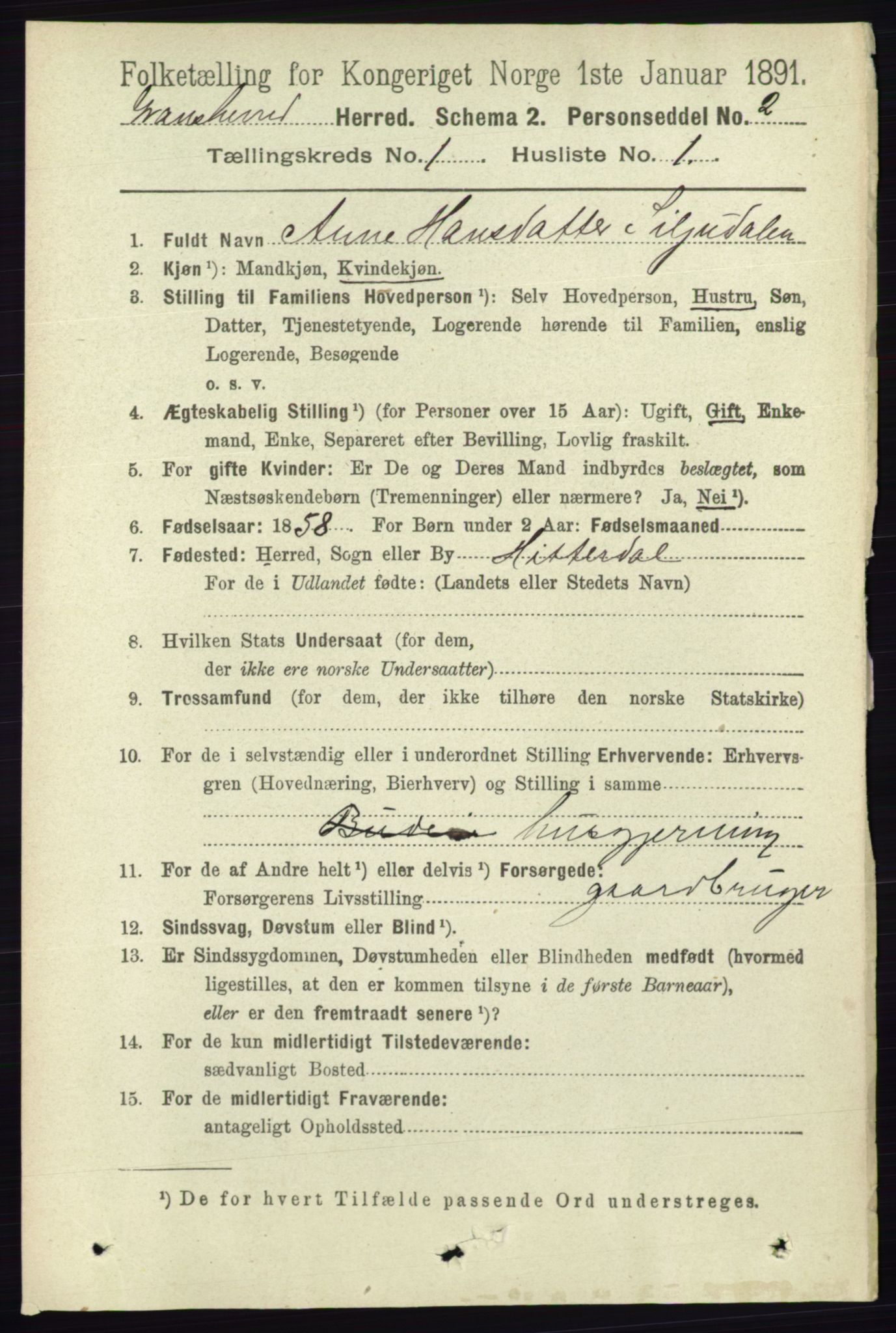 RA, 1891 census for 0824 Gransherad, 1891, p. 63