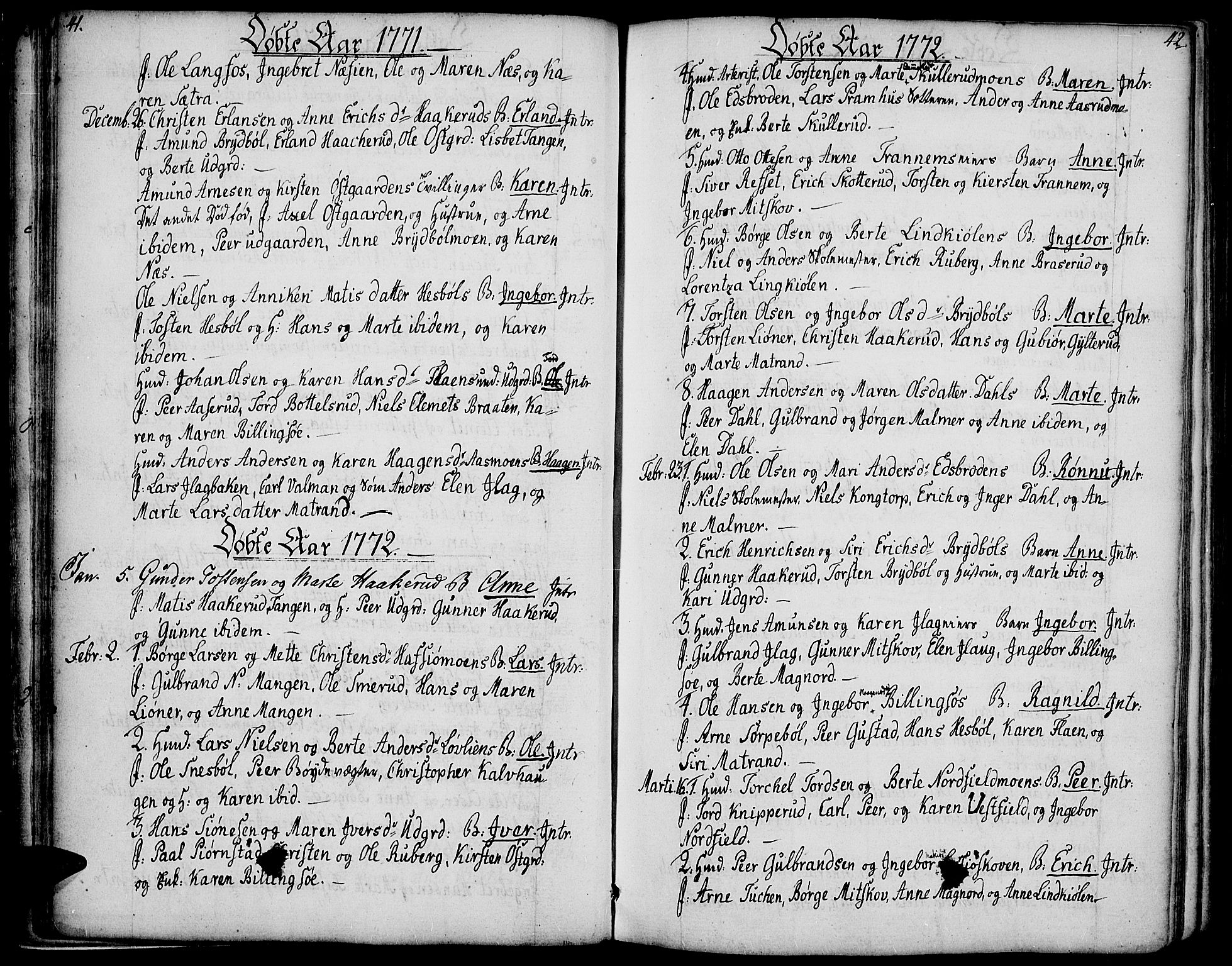 Vinger prestekontor, AV/SAH-PREST-024/H/Ha/Haa/L0004: Parish register (official) no. 4, 1766-1813, p. 41-42