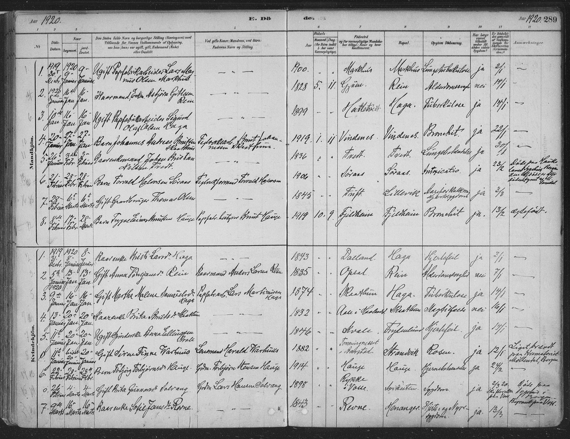 Fusa sokneprestembete, SAB/A-75401/H/Haa: Parish register (official) no. D 1, 1880-1938, p. 289