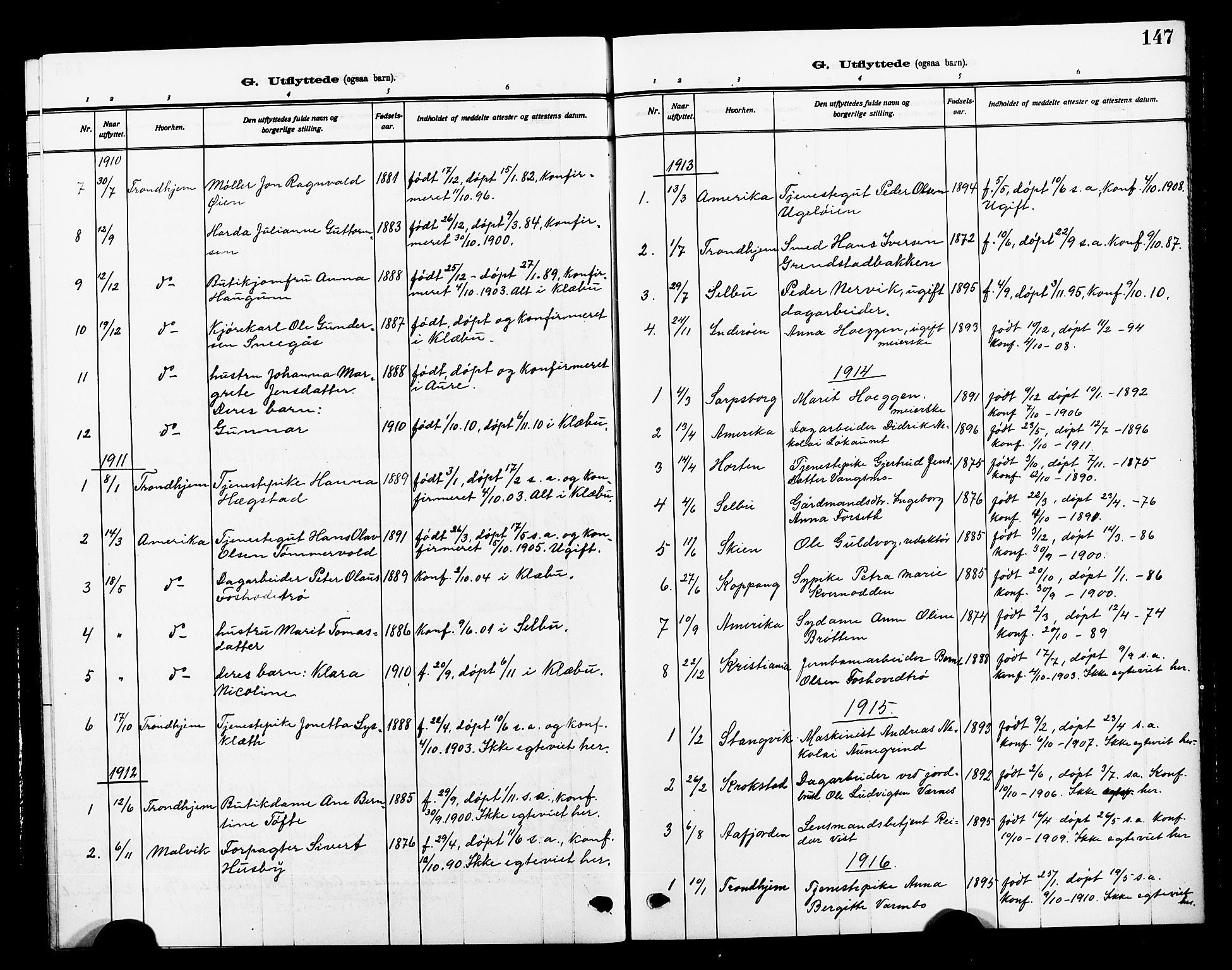 Ministerialprotokoller, klokkerbøker og fødselsregistre - Sør-Trøndelag, SAT/A-1456/618/L0453: Parish register (copy) no. 618C04, 1907-1925, p. 147
