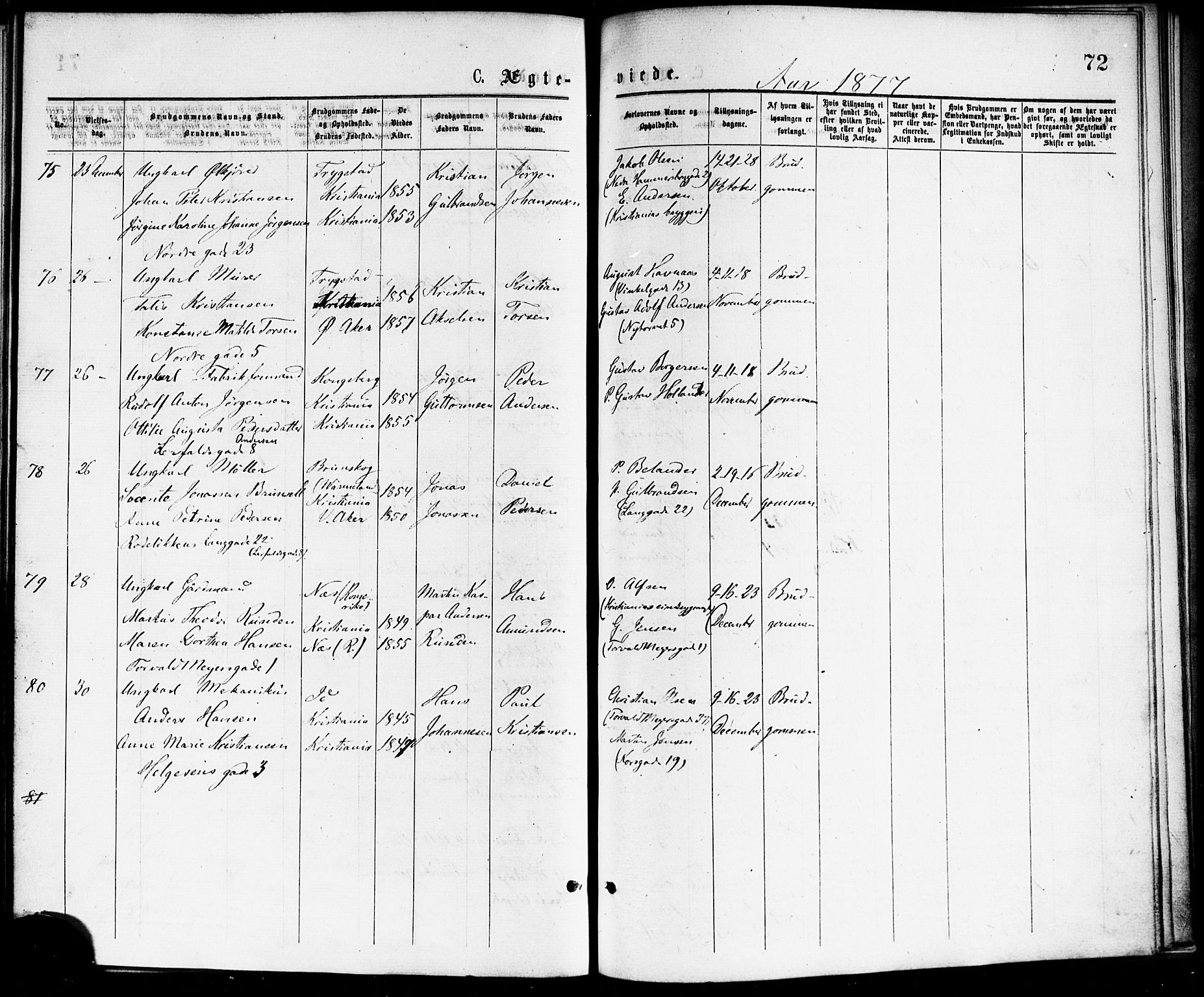 Paulus prestekontor Kirkebøker, AV/SAO-A-10871/F/Fa/L0002: Parish register (official) no. 2, 1875-1878, p. 72