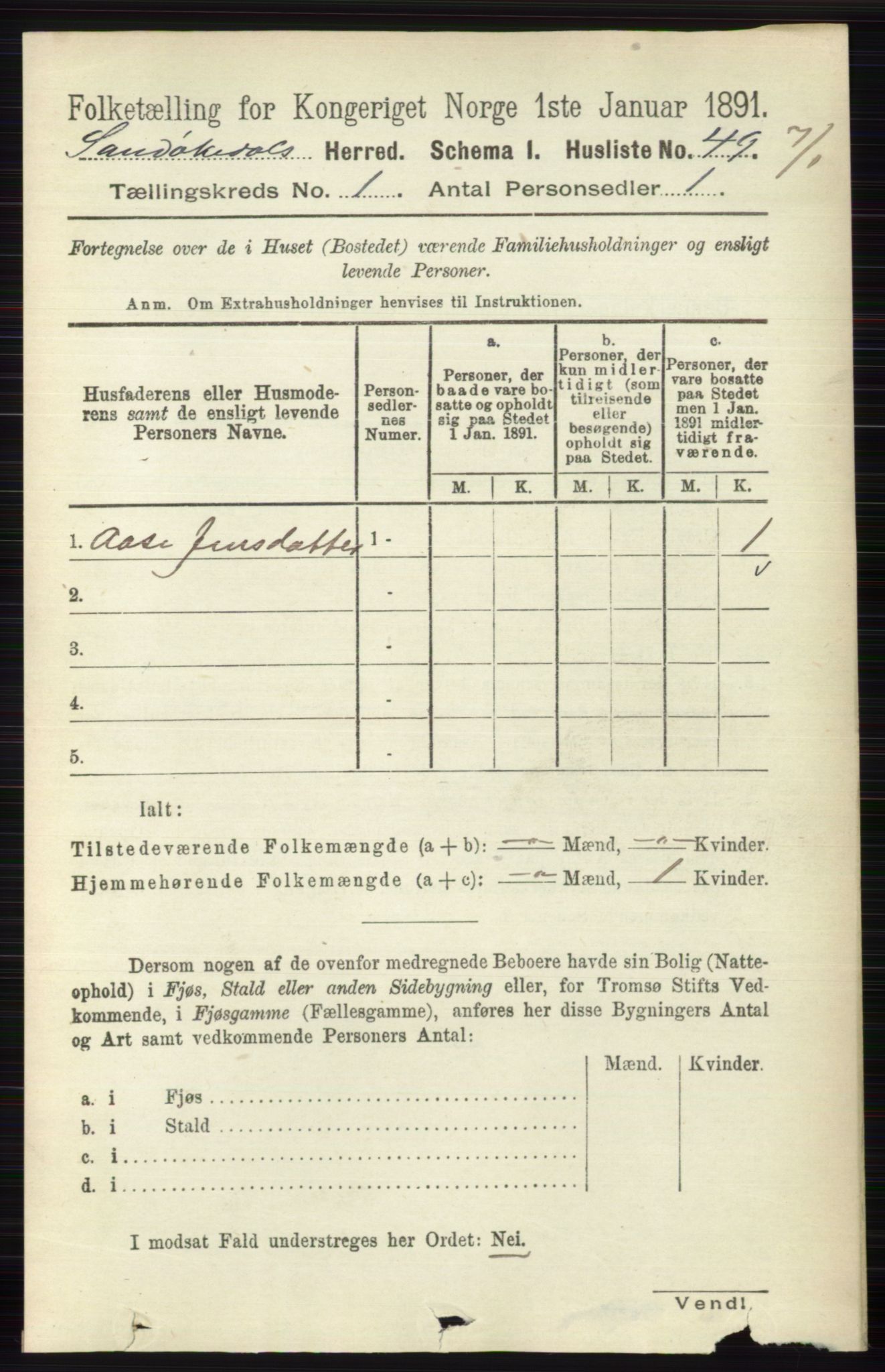 RA, 1891 census for 0816 Sannidal, 1891, p. 71