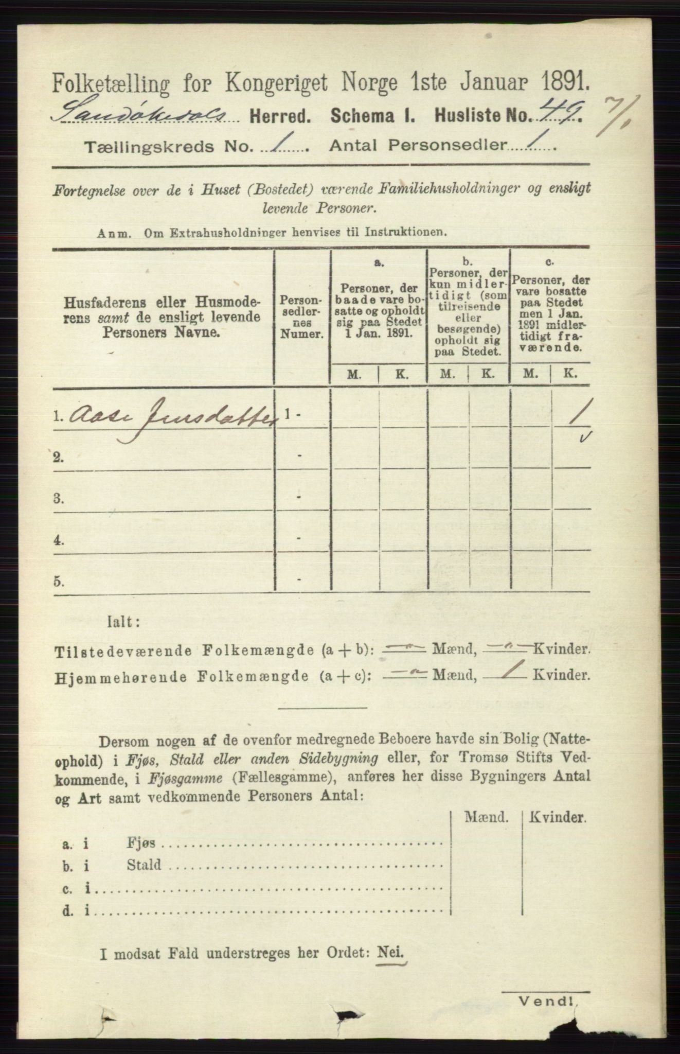 RA, 1891 census for 0816 Sannidal, 1891, p. 71