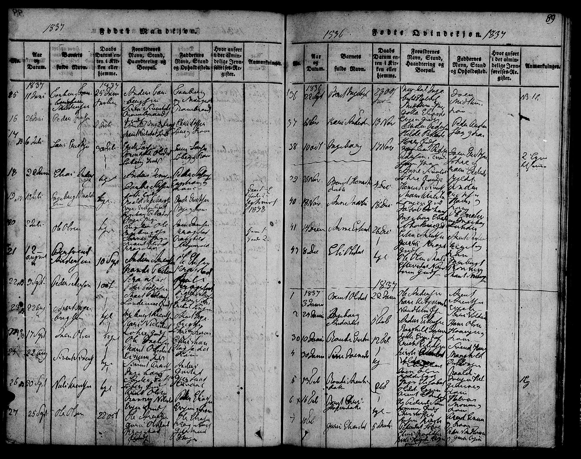 Ministerialprotokoller, klokkerbøker og fødselsregistre - Sør-Trøndelag, SAT/A-1456/692/L1102: Parish register (official) no. 692A02, 1816-1842, p. 89