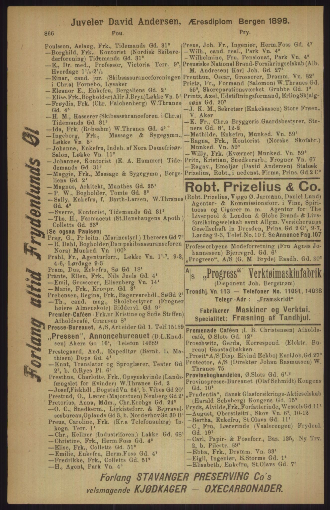 Kristiania/Oslo adressebok, PUBL/-, 1911, p. 866